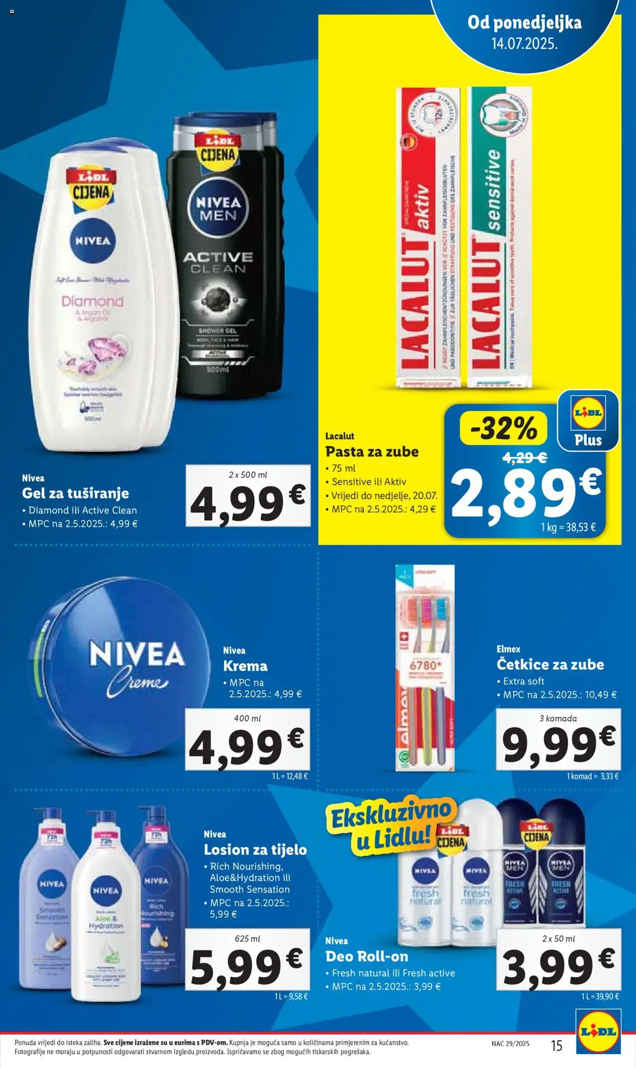 Lidl katalog | vrijedi od 14.07.2025 | Stranica: 15 | Proizvodi: Pasta za zube, Krema, Nivea, Lacalut