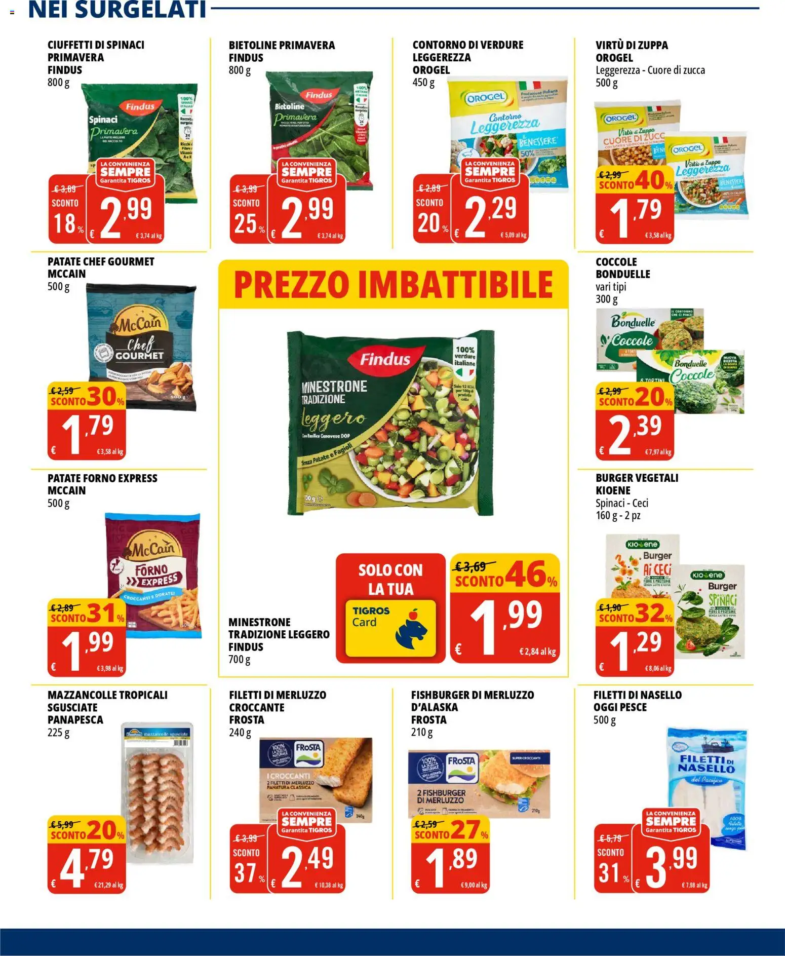 Volantino Tigros del 10.03.2026 | Pagina: 14 | Prodotti: Minestrone, Mazzancolle, Spinaci, Forno