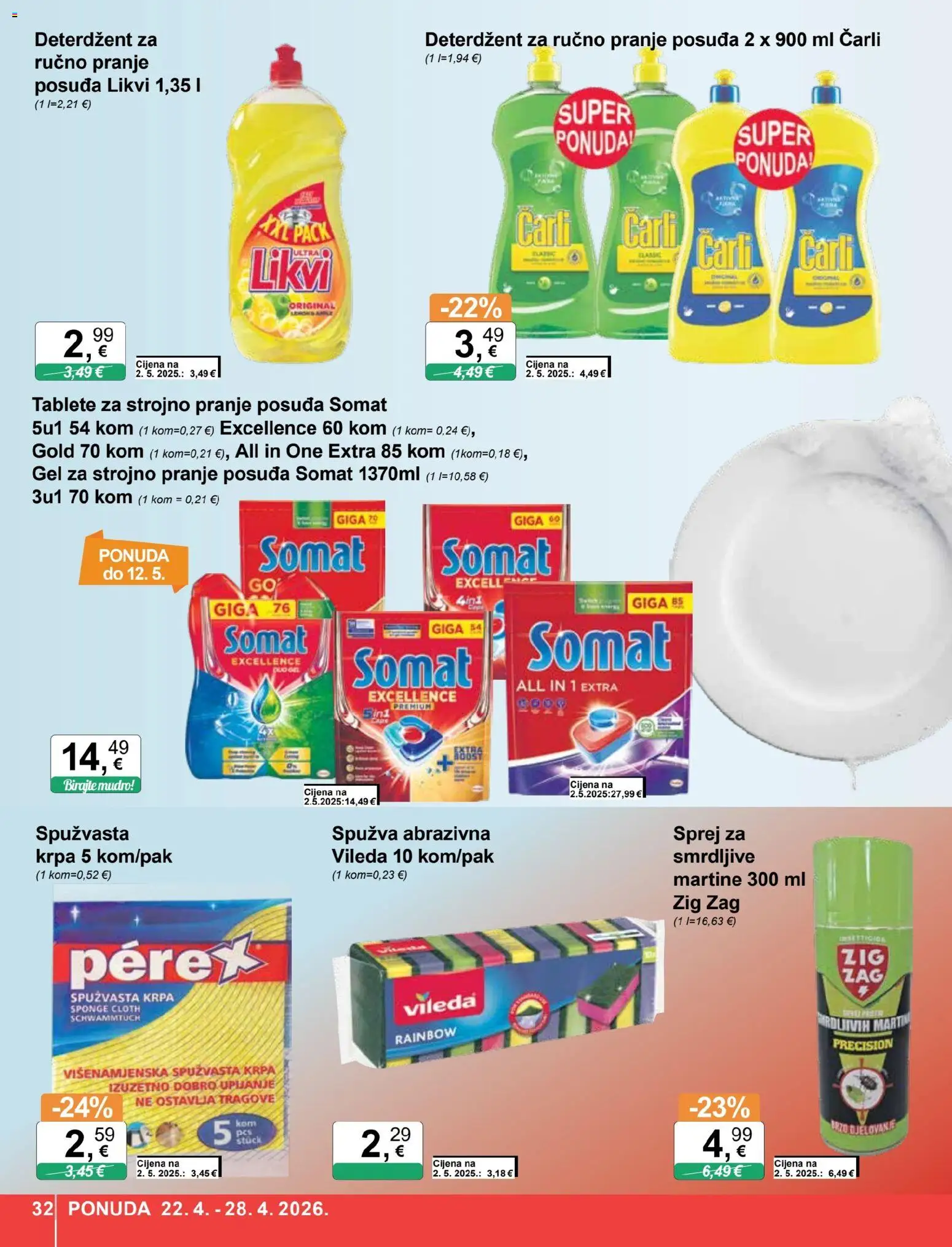 KTC katalog | vrijedi od 22.04.2026 | Stranica: 32 | Proizvodi: Spužva, Deterdžent, Somat, Vileda
