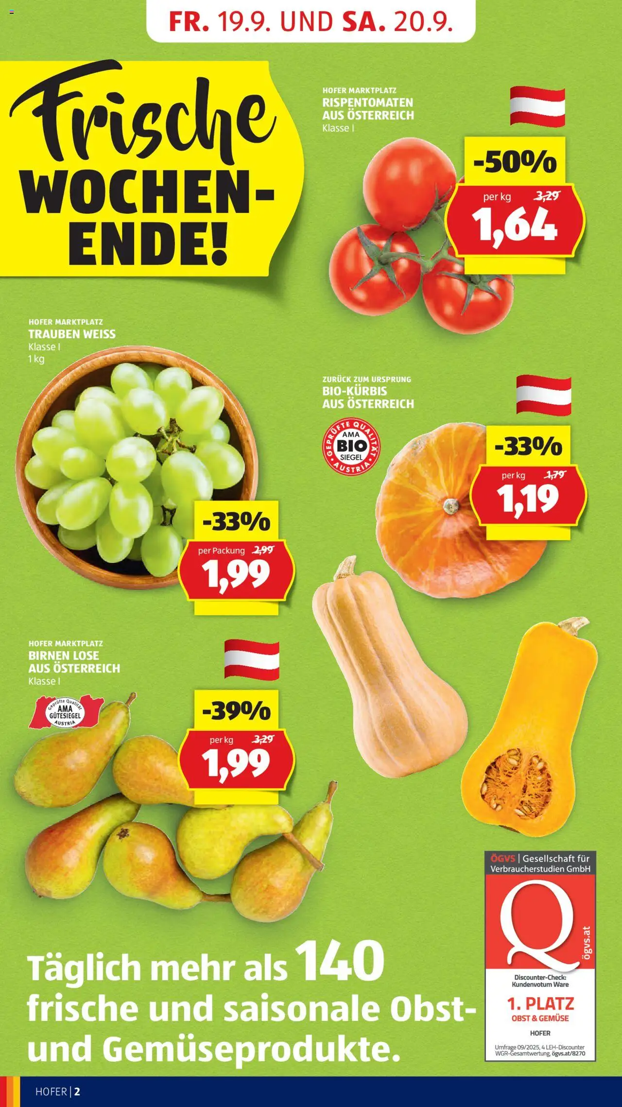 Hofer Flugblatt gültig ab 19.09.2025 | Seite: 4 | Produkte: Gemüse, Obst