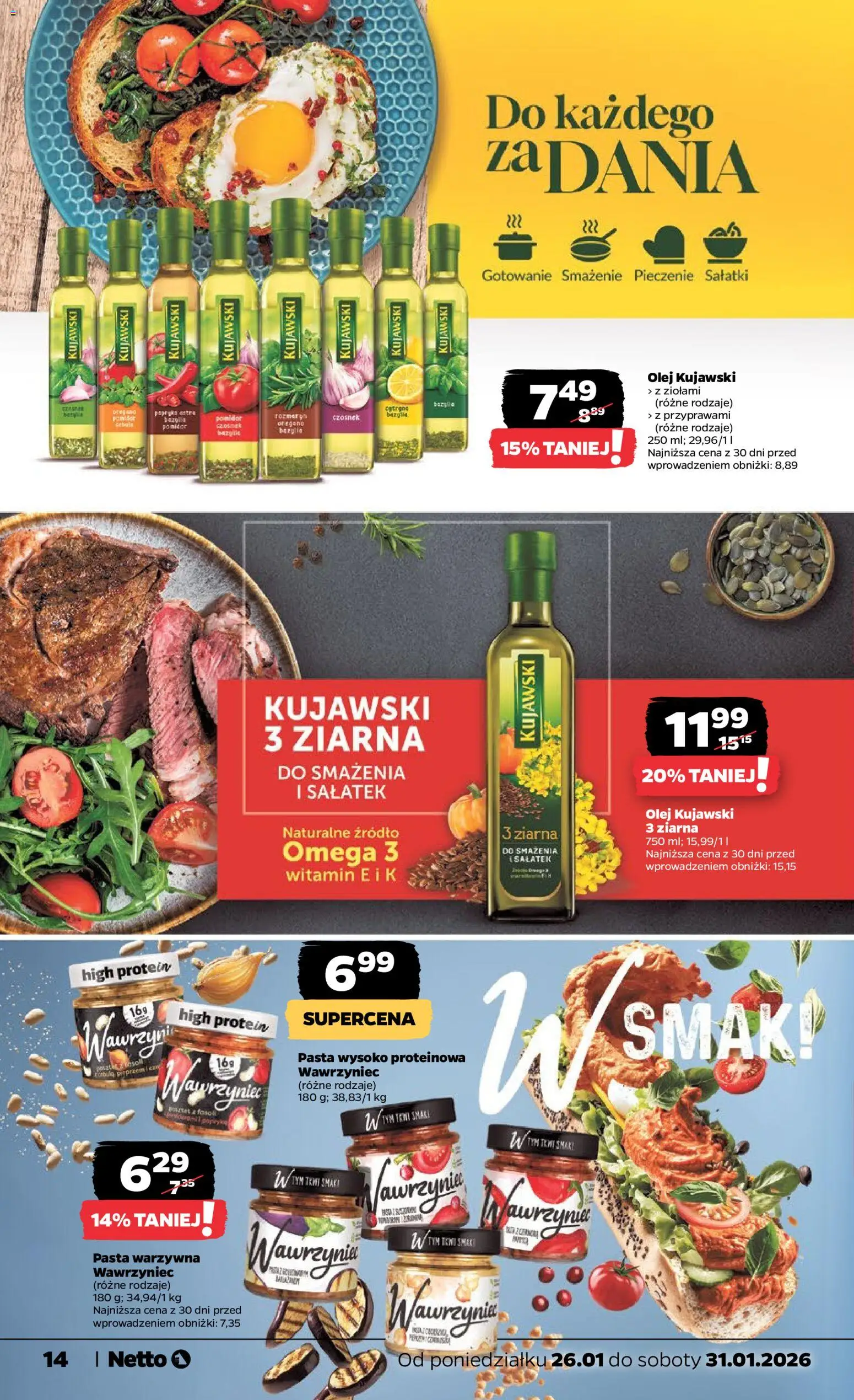 Netto gazetka - Spożywcza od 26.01.2026 | Strona: 14 | Produkty: Pasta warzywna, Olej kujawski, Olej