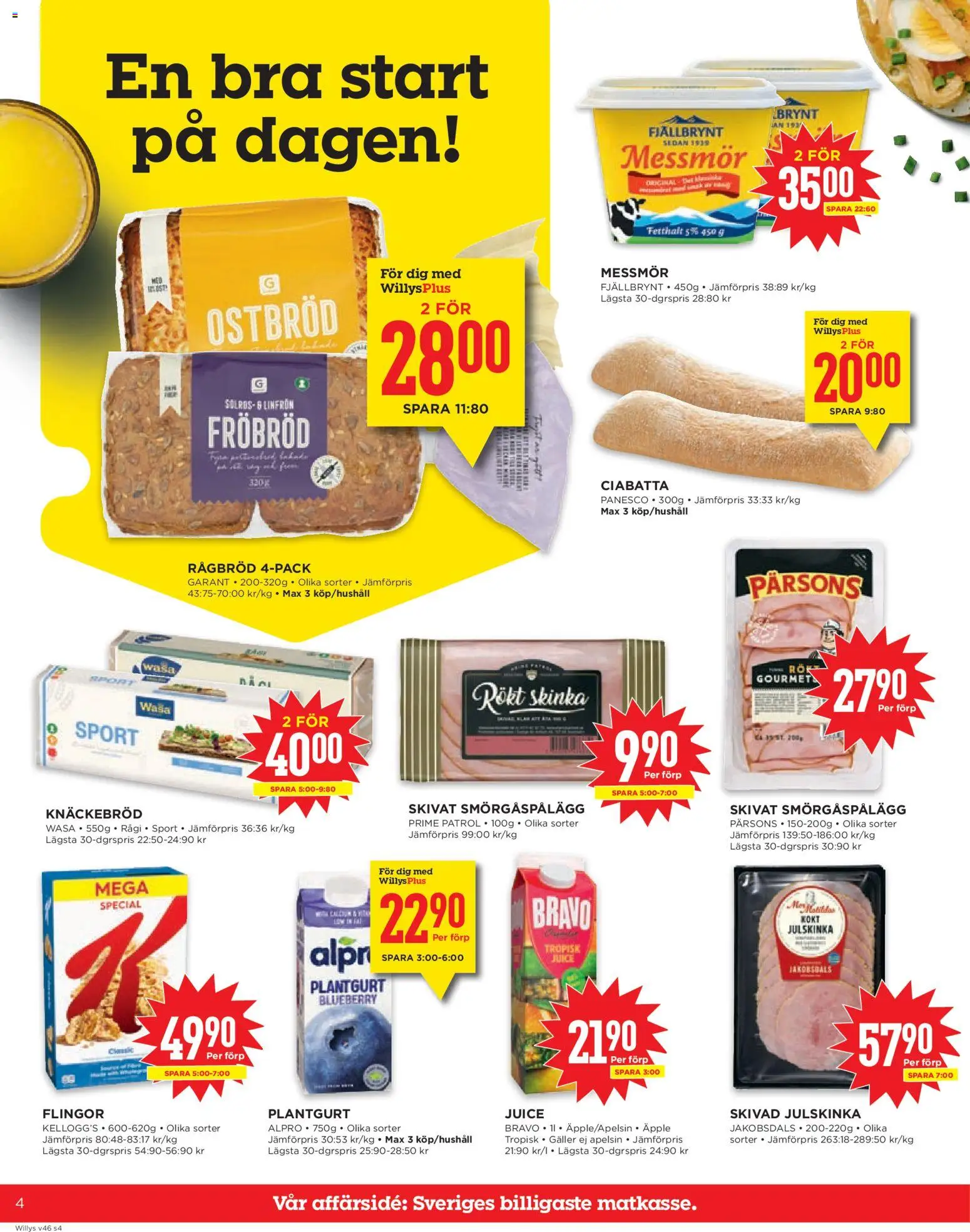 Willys reklamblad aktuell från 10.11.2025 | Sida: 4 | Produkter: Knäckebröd, Juice, Äpple, Flingor