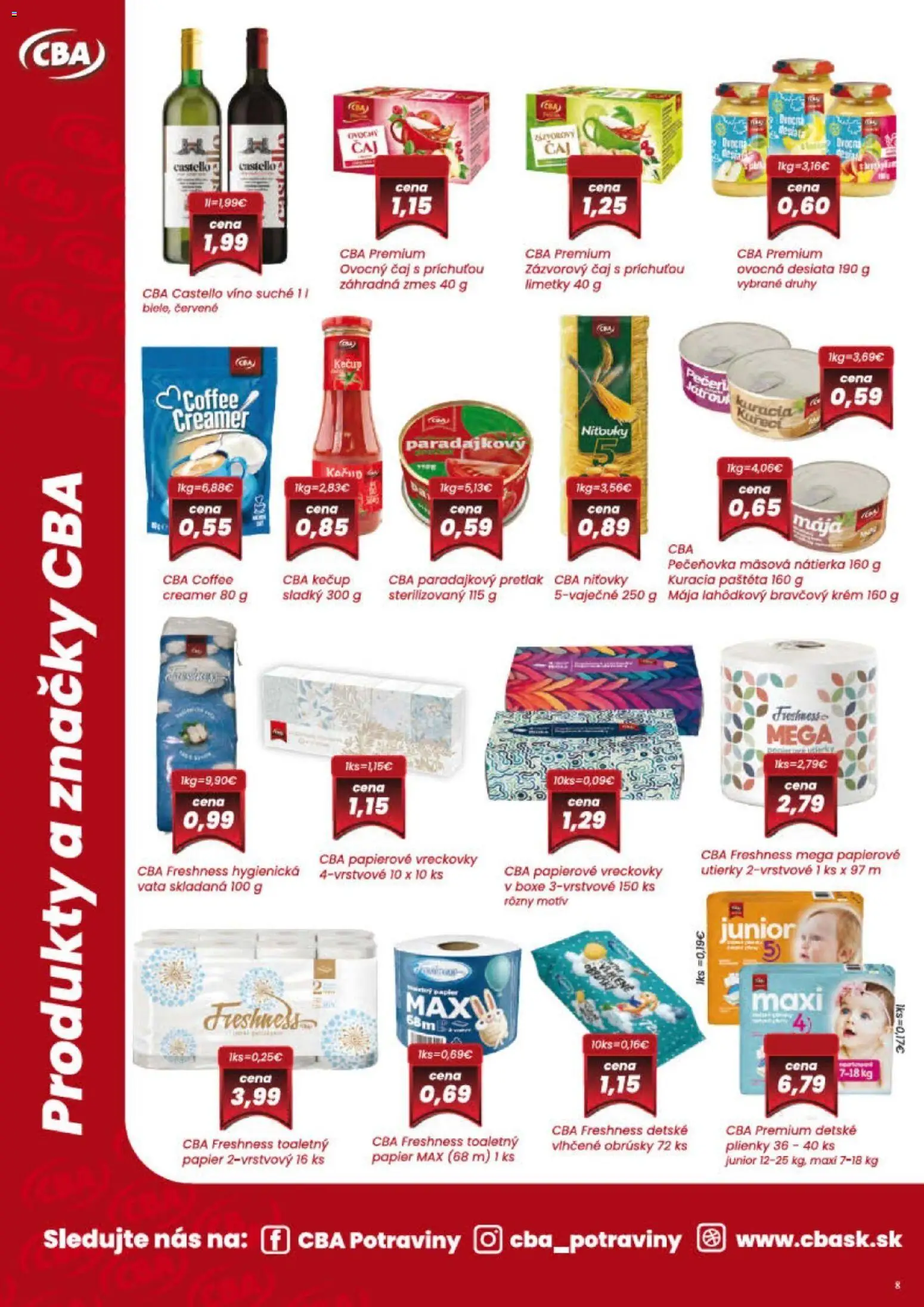 Nové KARMEN CBA akcie – leták je platný od 08.01.2026 | Strana: 8 | Produkty: Čaj, Kečup, Krém, Plienky