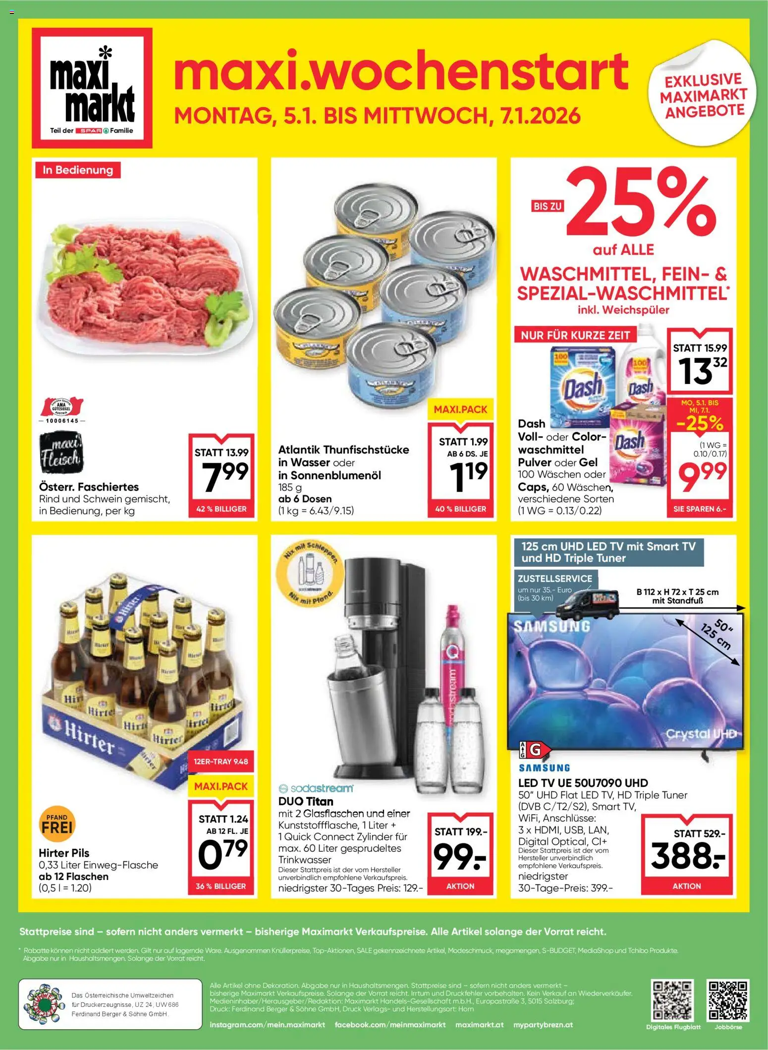 Maximarkt Flugblatt gültig ab 02.01.2026 | Seite: 24 | Produkte: Wasser, TV, Weichspüler, Waschmittel