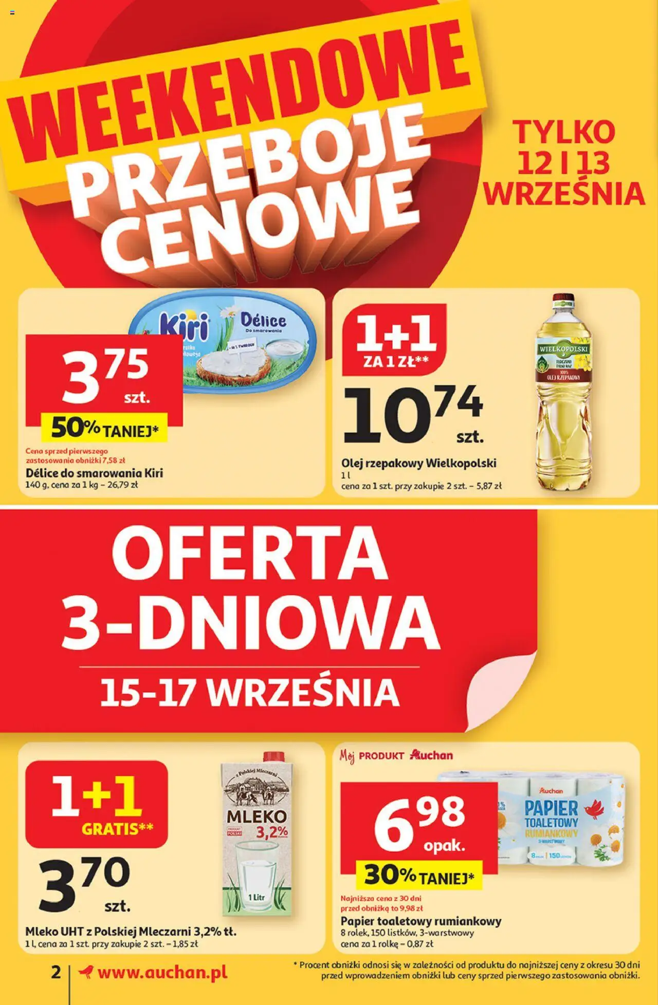 Auchan Gazetka od 11.09.2025 | Strona: 2 | Produkty: Olej rzepakowy, Papier toaletowy, Mleko, Olej