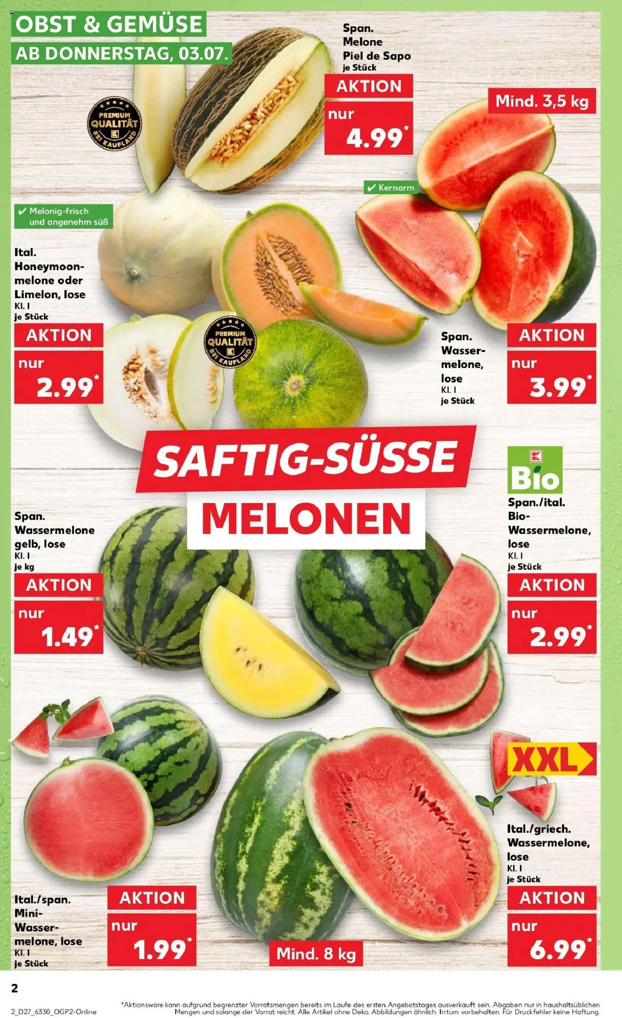 Kaufland prospekt Gütersloh	 - gültig ab dem 03.07.2025 | Seite: 2 | Produkte: Wasser, Obst, Wassermelone, Melone