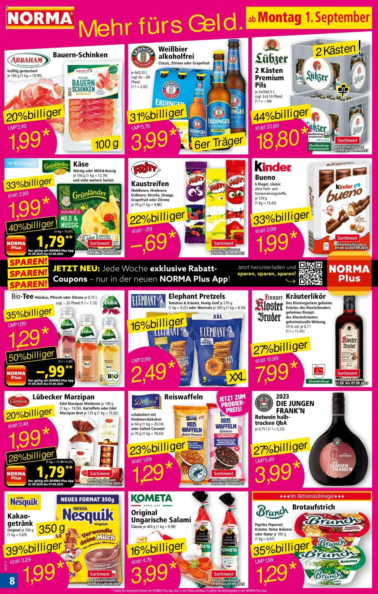 Norma Prospekt 	 - gültig ab dem 01.09.2025 | Seite: 8 | Produkte: Milch, Zitrone, Brot, Salami