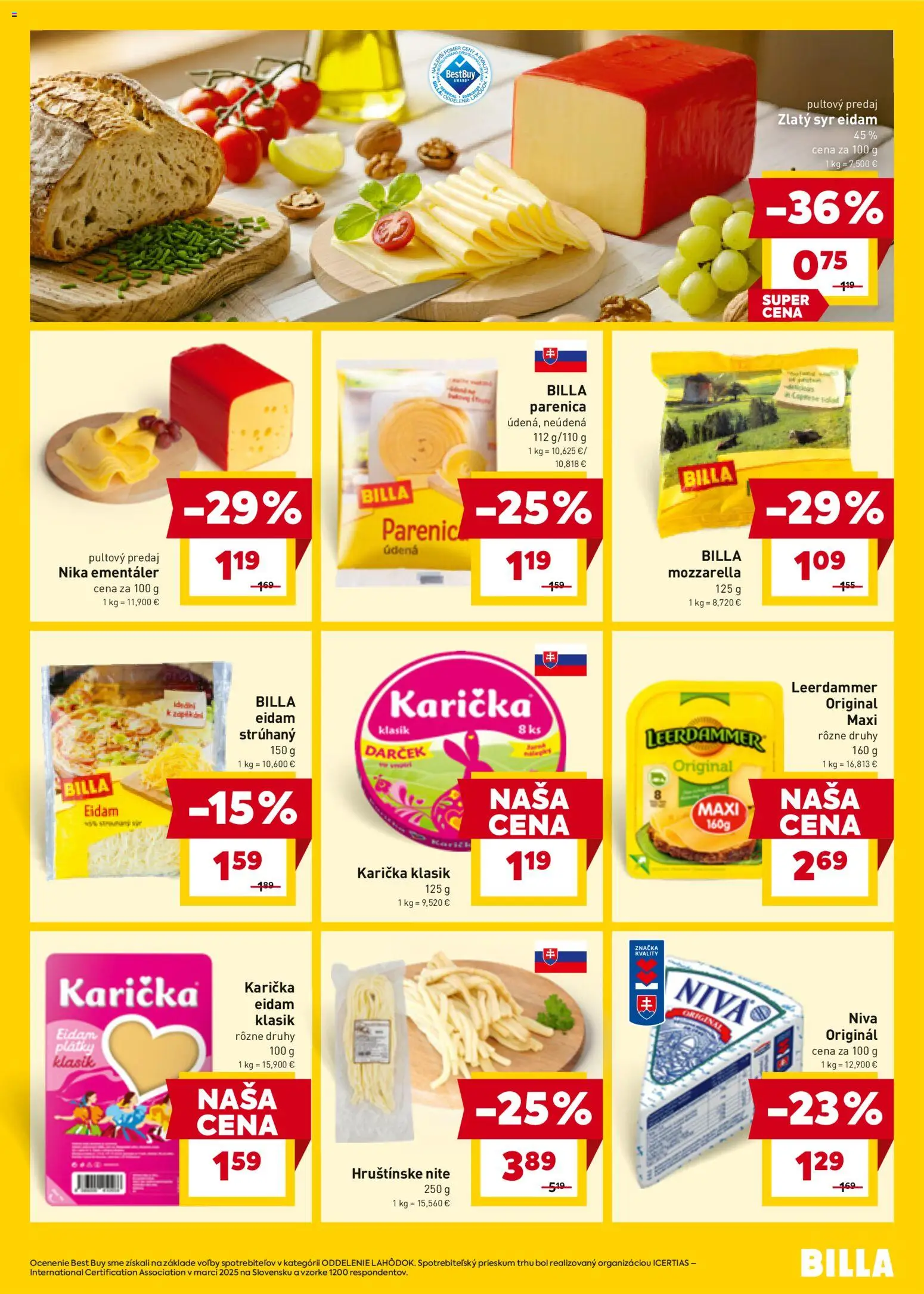 Nové Billa akcie – leták je platný od 25.03.2026 | Strana: 11 | Produkty: Syr, Eidam, Mozzarella