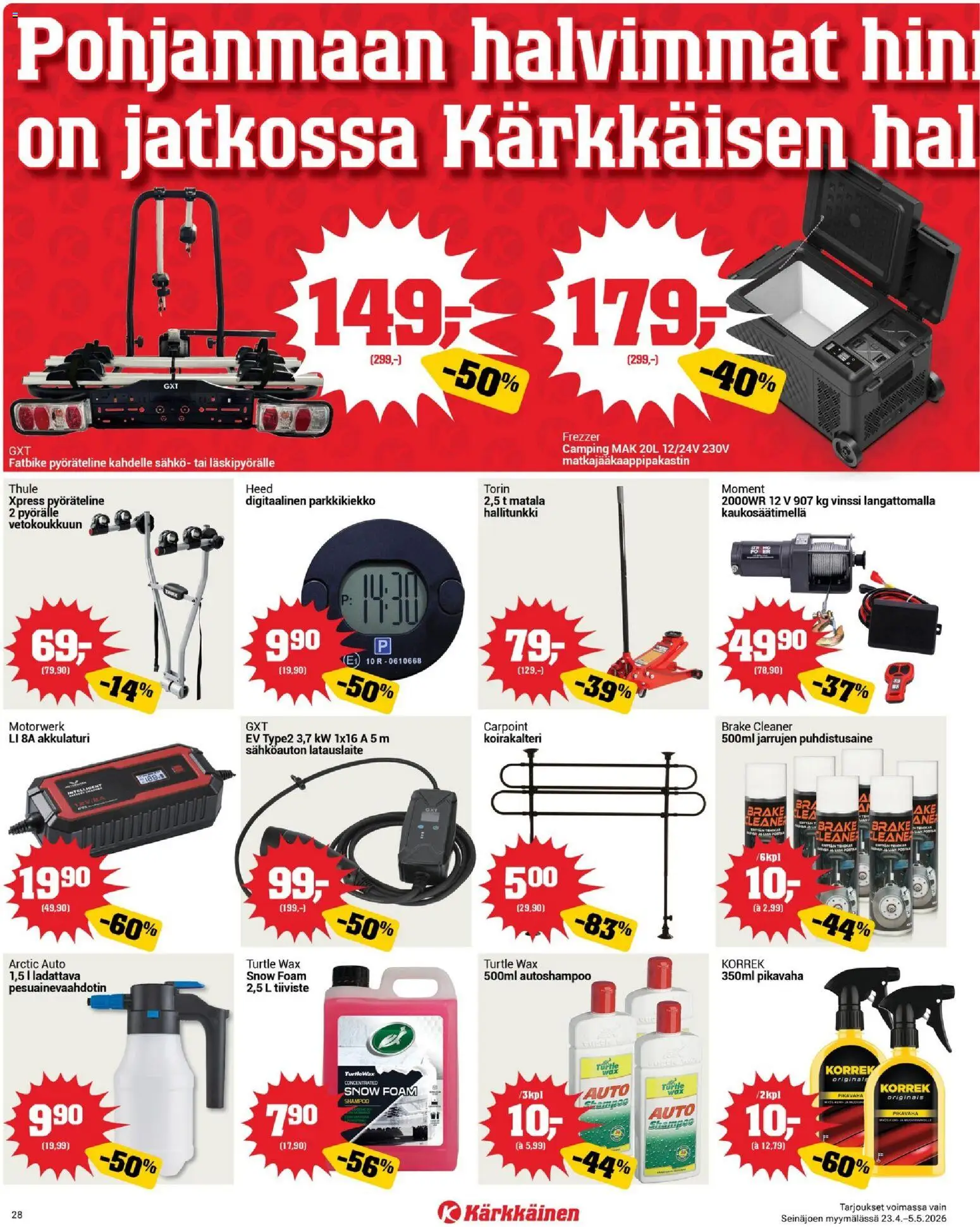 Kärkkäinen tarjoukset - Seinäjoen alue – voimassa 23.04.2026 alkaen | Sivu: 28 | Tuotteet: Shampoo, Parkkikiekko, Puhdistusaine