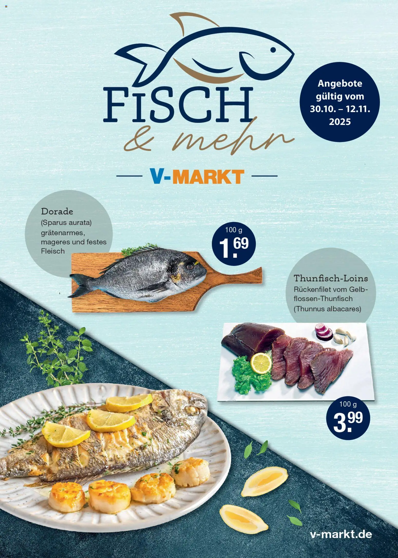 V-Markt - Fischwerbung M&#252;nchen – gültig ab 30.10.2025 | Seite: 1 | Produkte: Dorade, Fisch, Fleisch