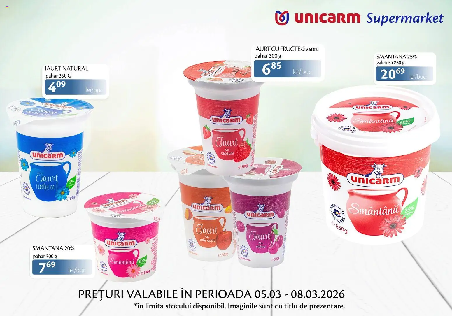 Noul catalog Unicarm – valabil de la 05.03.2026 | Pagină: 2 | Produse: Șort, Căpșuni, Smântână, Fructe