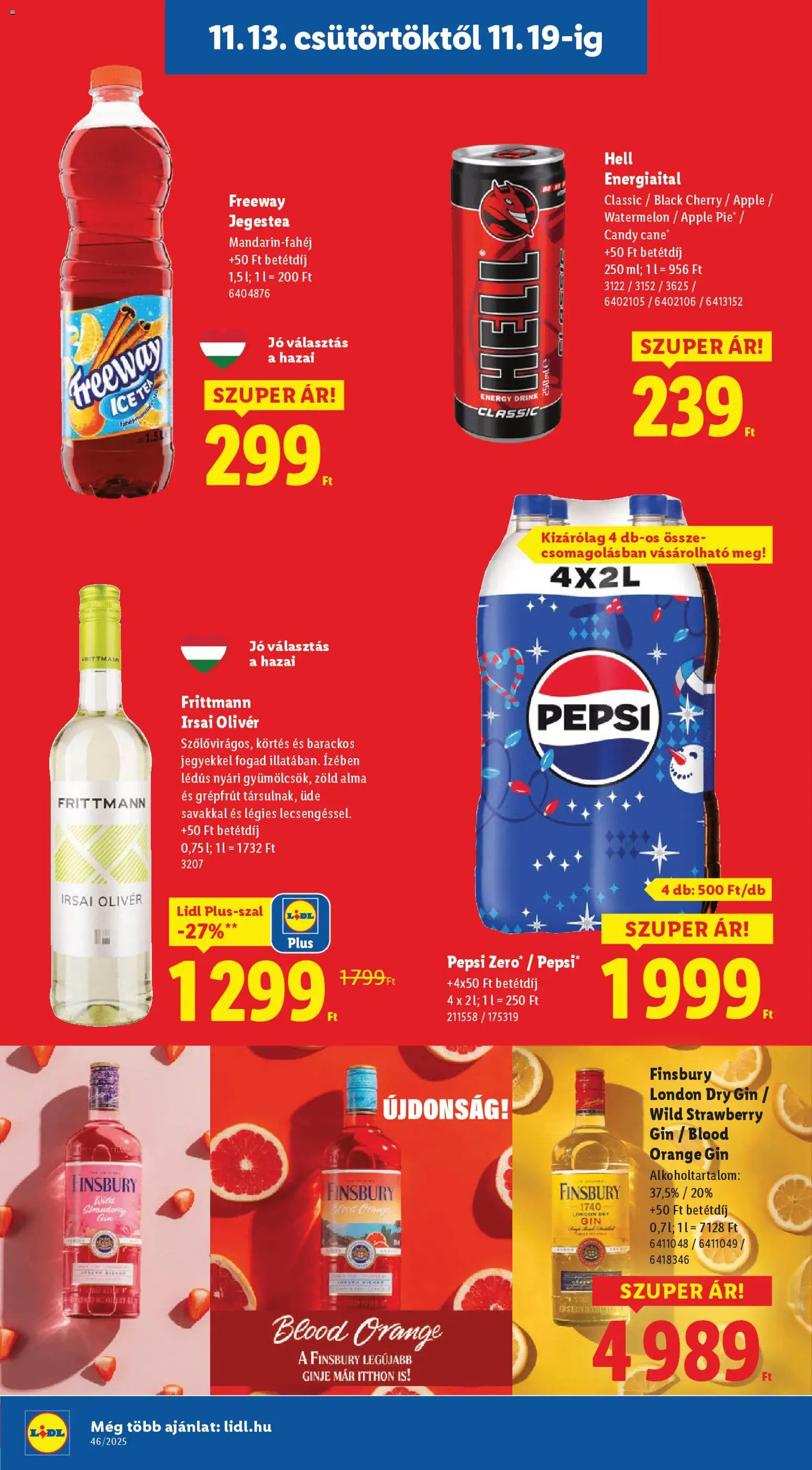 Lidl akciós ujság - amely érvényes a következő dátumtól: 13.11.2025 | Oldal: 14 | Termékek: Energiaital, Pepsi, Alma, Gin