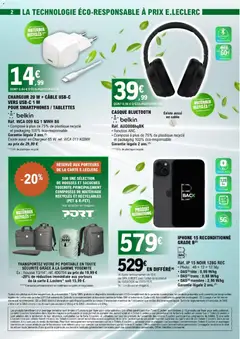 E.Leclerc - Prévisualisation de CHARGEUR 20 W + CÂBLE USB-C VERS USB-C 1 M POUR SMARTPHONES / TABLETTES, Chargeur 20 W avec câble USB-C vers USB-C 1 M, compatible avec smartphones et tablettes. Composé à plus de 75% de plastique recyclé et packaging 100% éco-responsable. Garantie légale 2 ans. valide à partir de 10.03.2026 | Page: 2