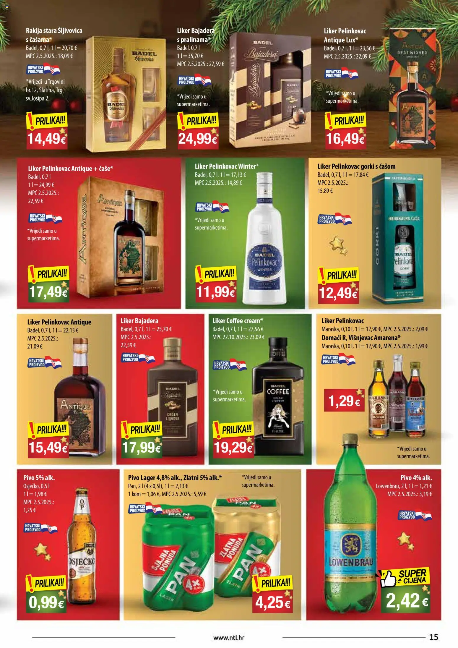 NTL katalog | vrijedi od 17.12.2025 | Stranica: 15 | Proizvodi: Šljivovica, Pivo, Liker, Rakija