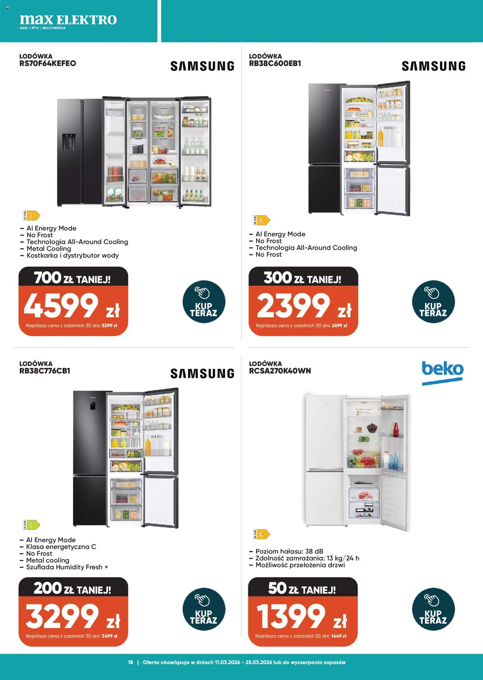 Max elektro gazetka od 11.03.2026 | Strona: 18 | Produkty: Lodówka
