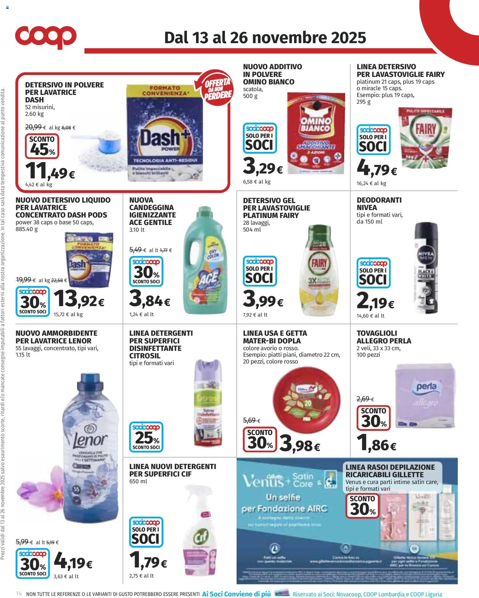 Volantino COOP del 13.11.2025 | Pagina: 14 | Prodotti: Ammorbidente, Lavatrice, Lavastoviglie, Data
