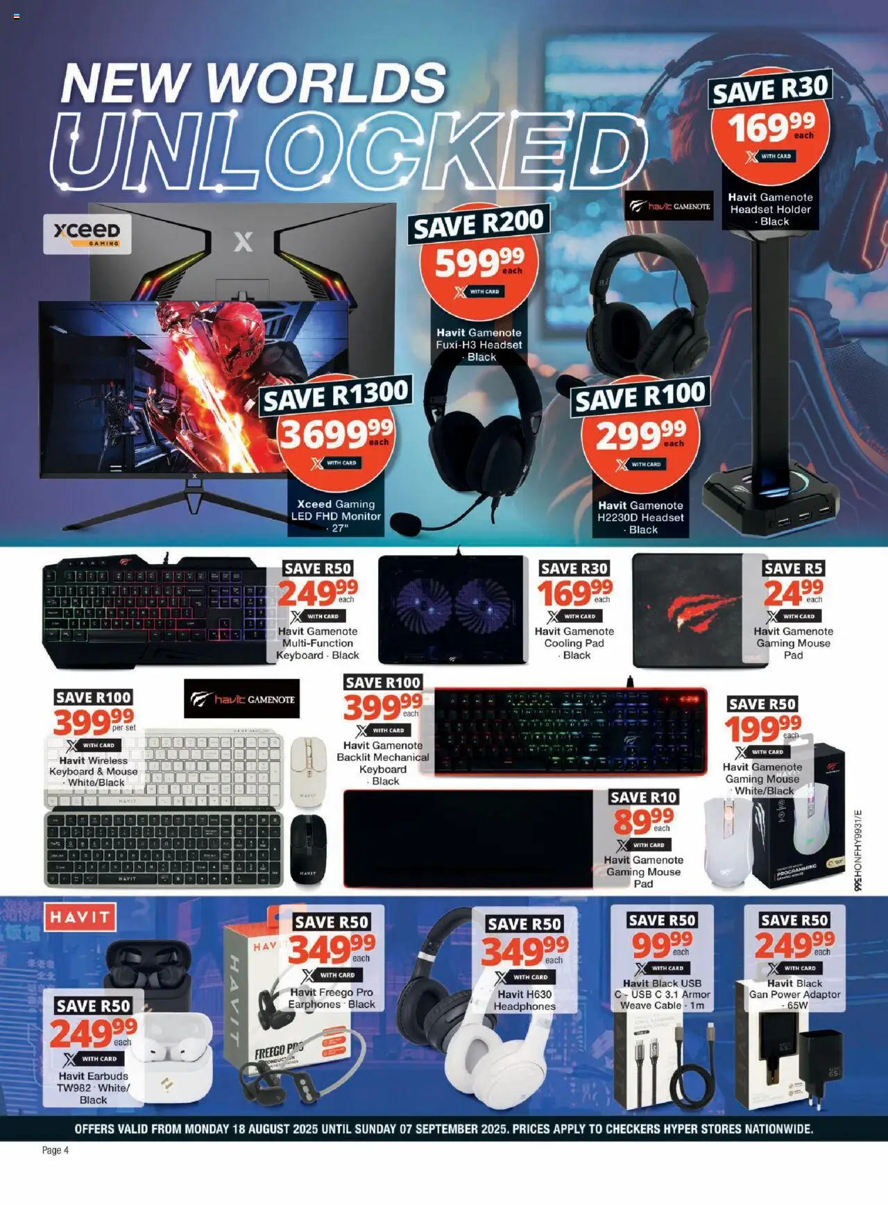 Checkers - Hyper Tech X August Promotion │ valid from 18.08.2025 | Page: 4 | Products: Headset, Earbuds, Headphones, USB