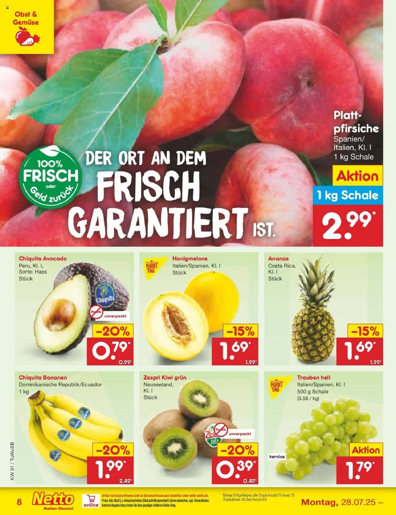 Netto Marken-Discount prospekt Calw-Stammheim	 - gültig ab dem 27.07.2025 | Seite: 12 | Produkte: Trauben, Bananen, Ananas, Gemüse