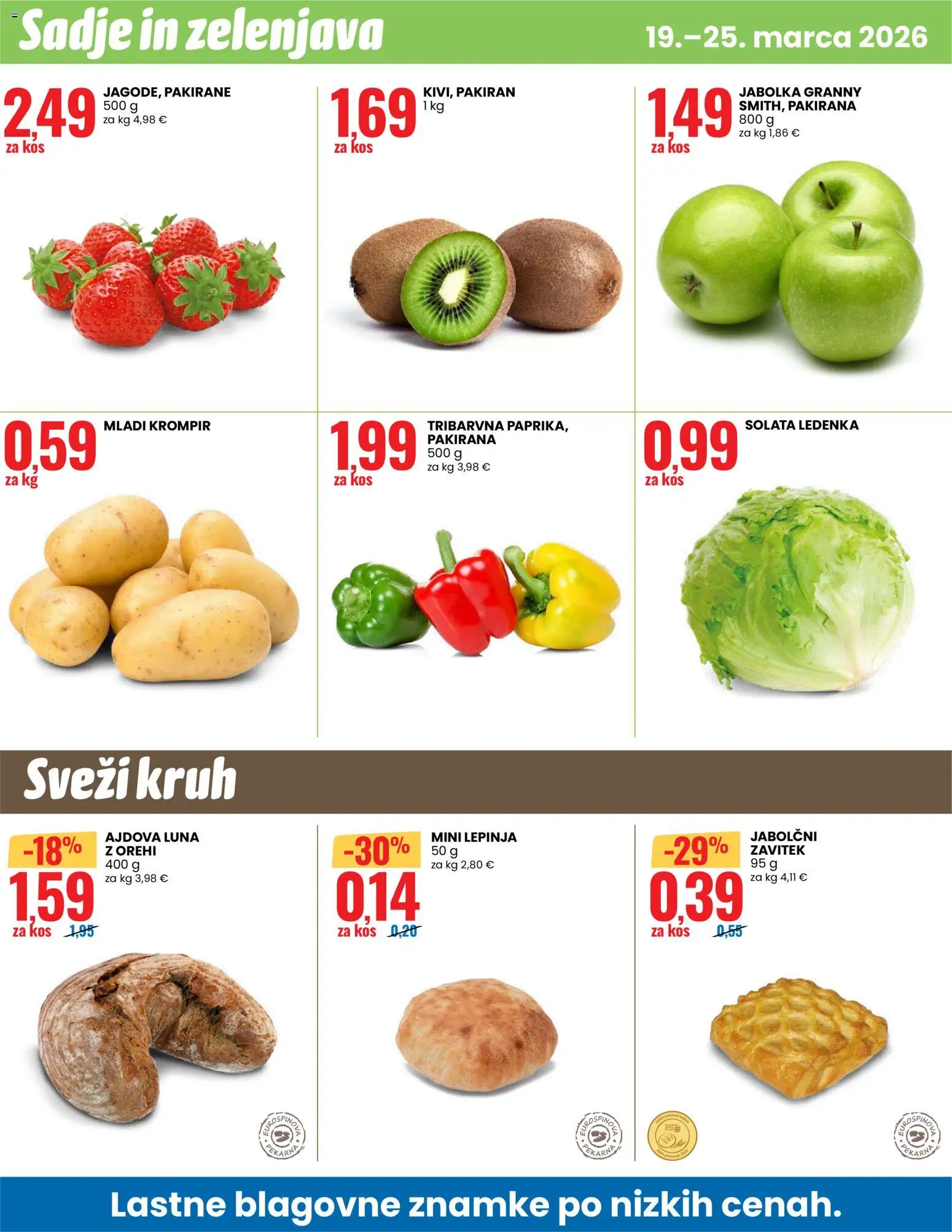 Novi Eurospin katalog ponudbe – veljaven od 19.03.2026 | Stran: 12 | Izdelki: Kos, Kruh, Zelenjava, Sadje