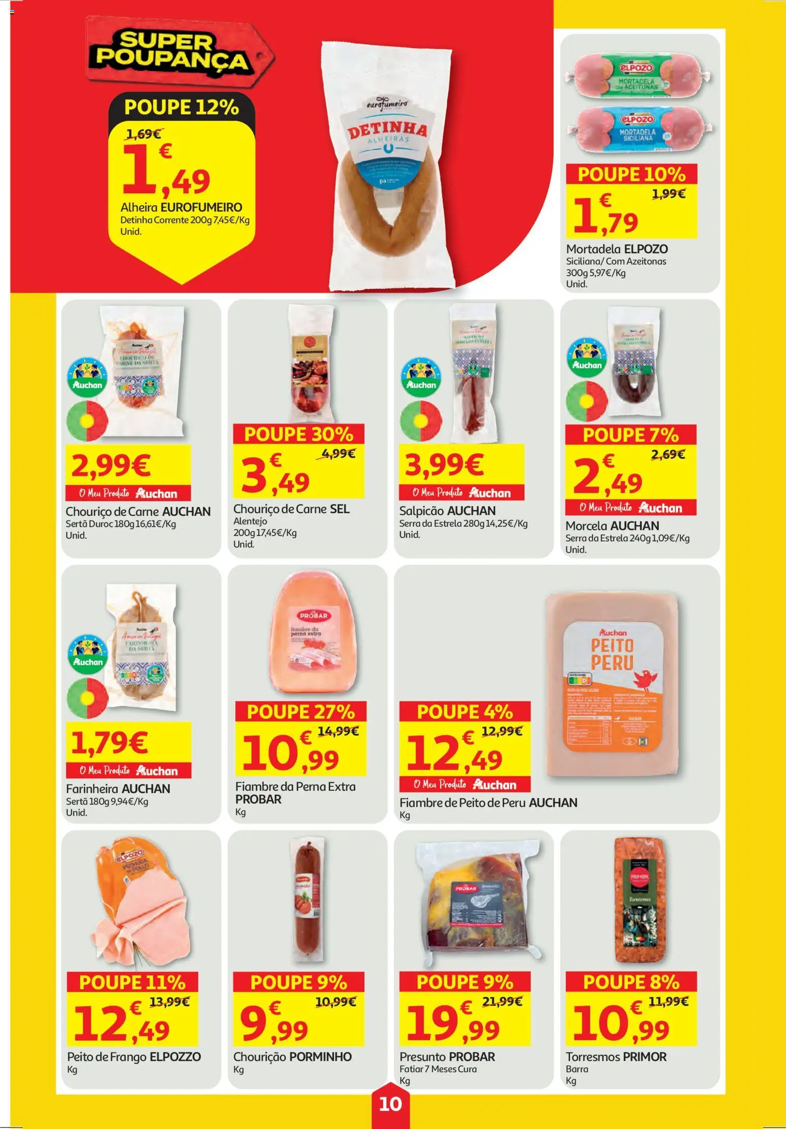 Auchan folheto │ válido de 06.11.2025 | Página: 10 | Produtos: Mortadela, Peito de peru, Carne, Alheira