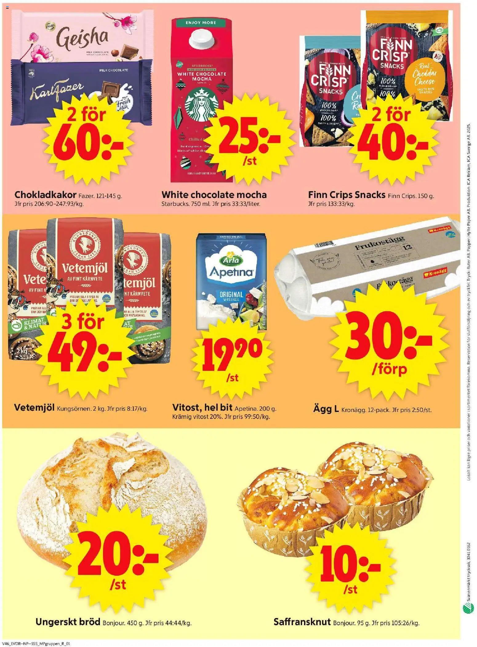 ICA Supermarket reklamblad aktuell från 10.11.2025 | Sida: 10 | Produkter: Cheddar, Ägg, Bröd, Papper