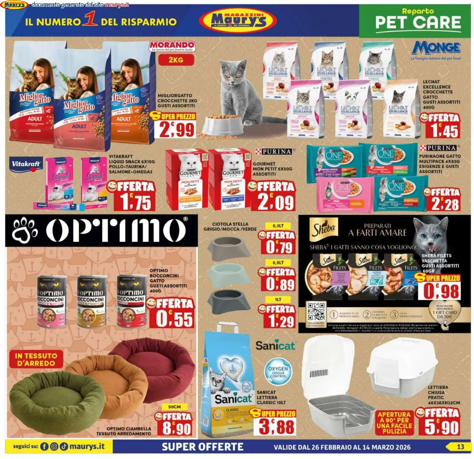 Volantino Maury's del 26.02.2026 | Pagina: 13 | Prodotti: Tacchino, Crocchette, Tonno, Ciotola