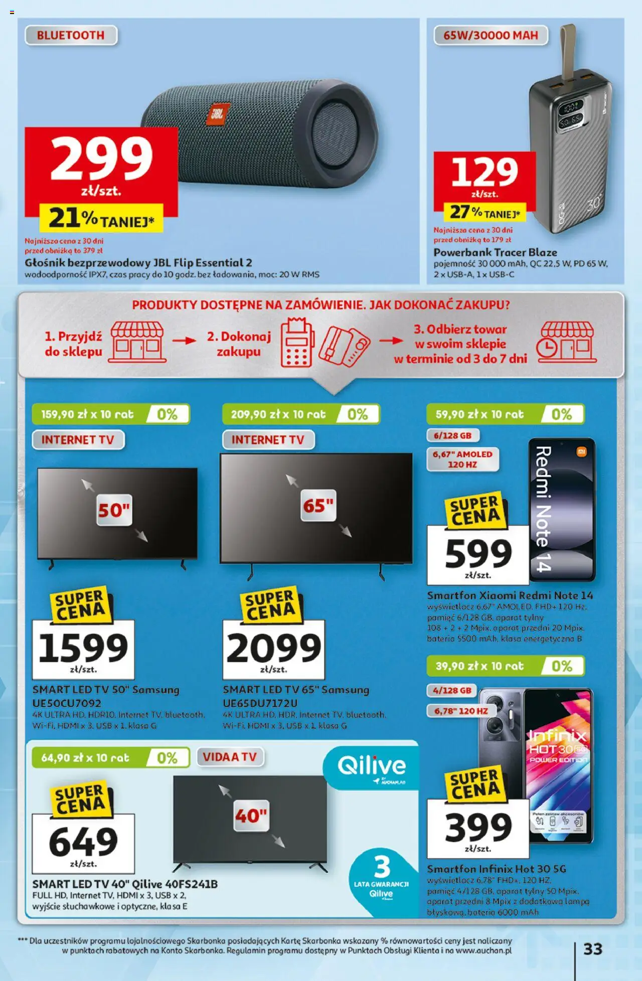 Auchan Gazetka - Wielkie przeboje cenowe Hipermarket od 09.10.2025 | Strona: 33 | Produkty: Głośnik bezprzewodowy, Głośnik, Powerbank, Bateria