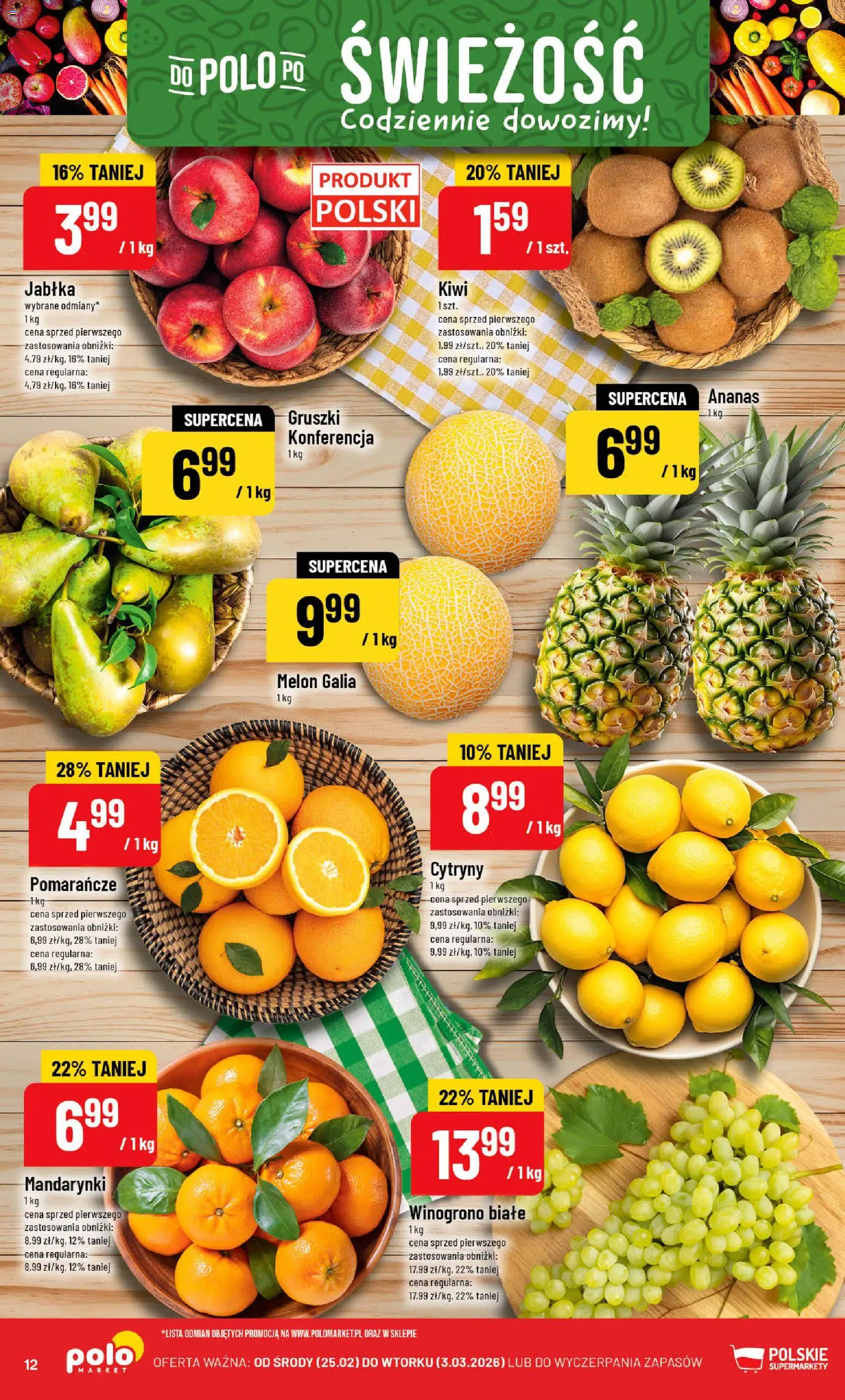 POLOmarket Gazetka od 25.02.2026 | Strona: 12 | Produkty: Melon, Cytryny, Pomarańcze, Ananas