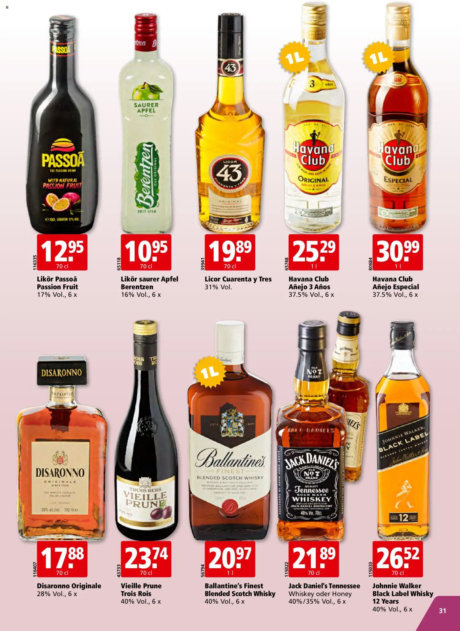 Aligro Aktionen Schlieren, Gossau SG, Frauenfeld, Rapperswil-Jona, Sargans, Bern, Brüttisellen, Pratteln, Emmen, Spreitenbach – gültig ab 27.12.2025 | Seite: 31 | Produkte: Likör, Äpfel, Whiskey
