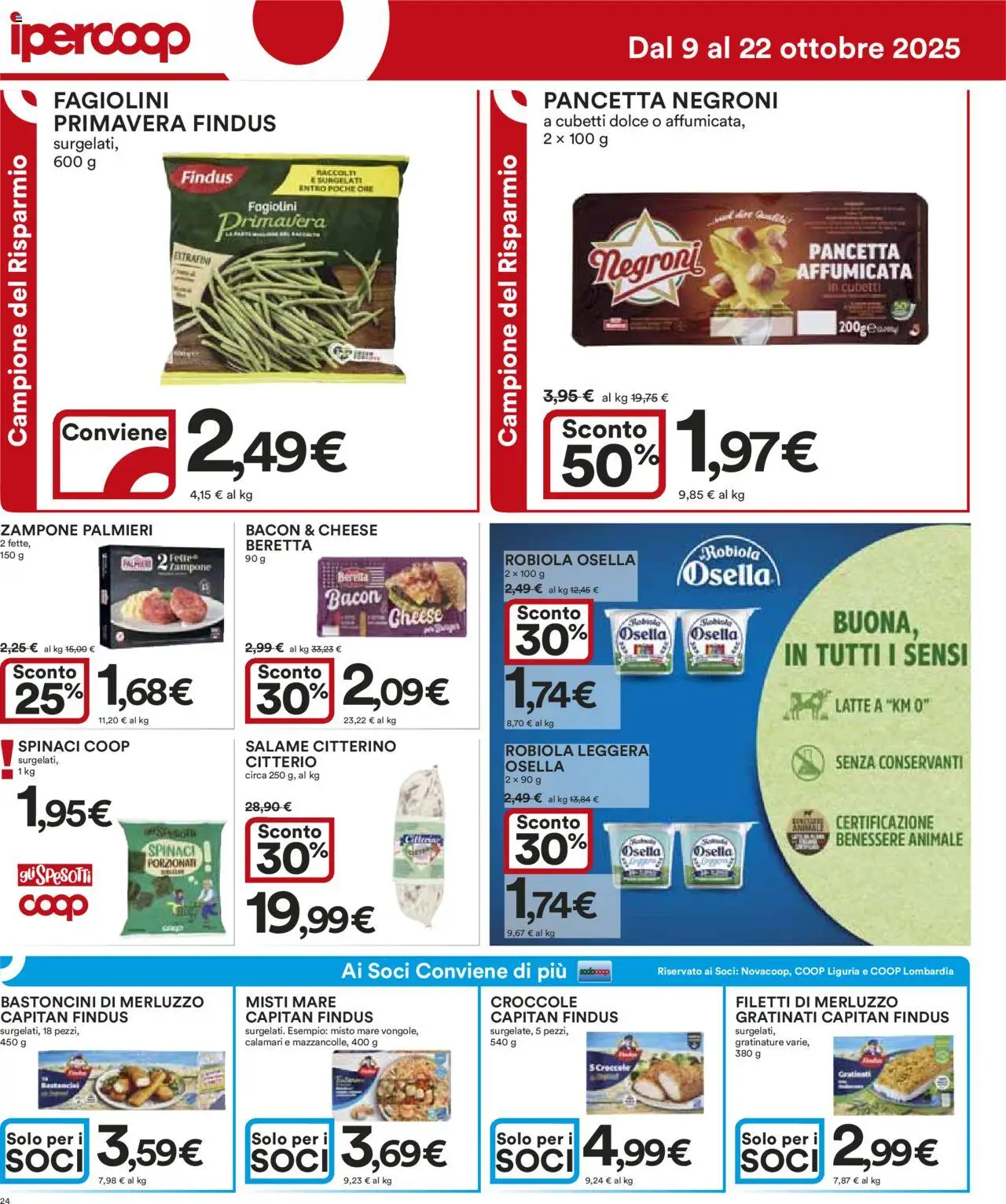 Volantino Ipercoop del 09.10.2025 | Pagina: 24 | Prodotti: Salame, Calamari, Latte, Robiola