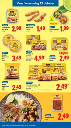 Snacks Mexicaanse stijl, In verschillende varianten 200-500 g *Chili-cheese nuggets. Actieprijzen variëren van €2.49 - €4.99. - Voorbeeld van een folder van Lidl, geldig van 20.10.2025 | Pagina: 17