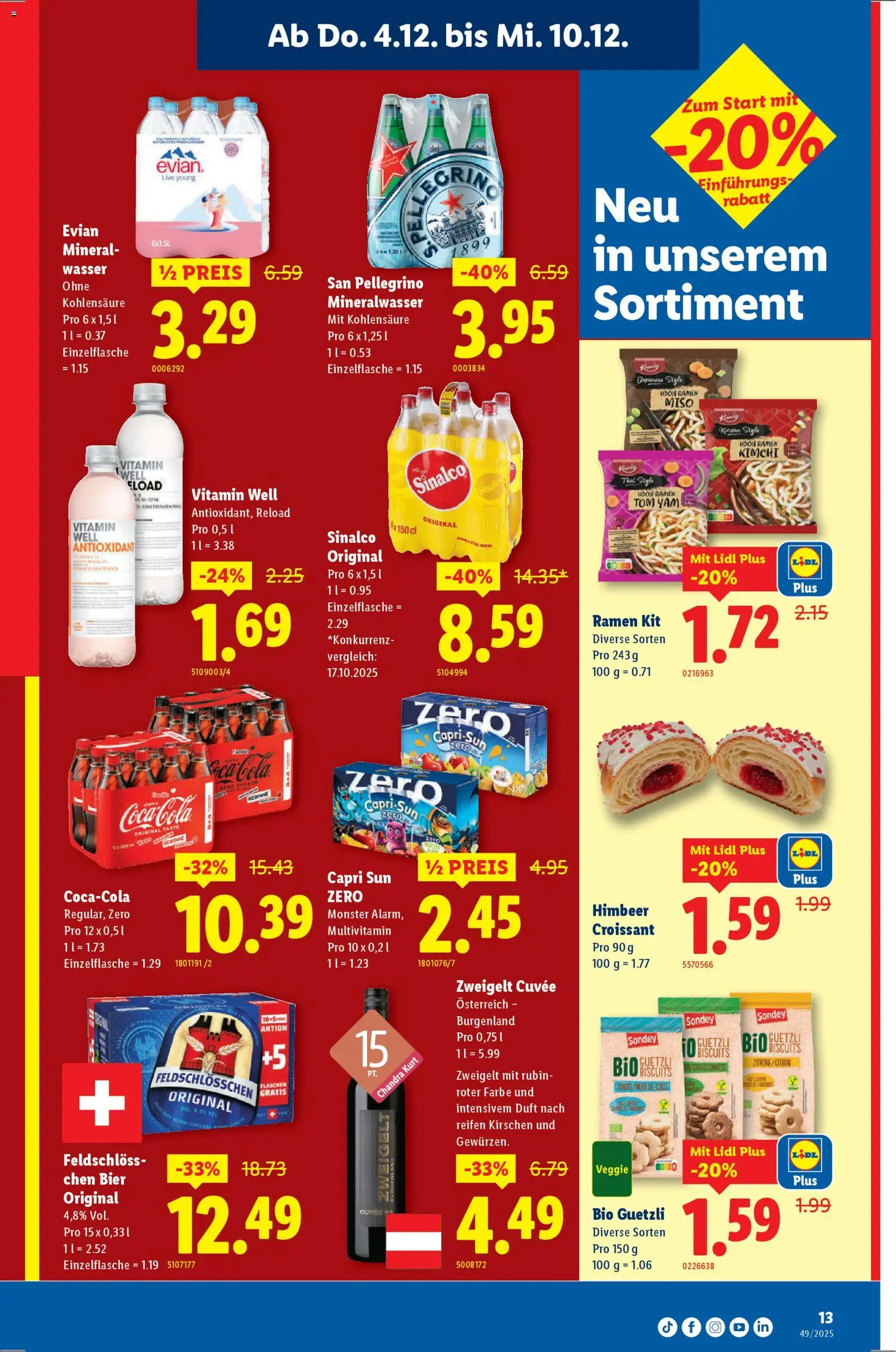 Lidl Aktionen – gültig ab 04.12.2025 | Seite: 13 | Produkte: Duft, Mineralwasser, Kirschen, Bier
