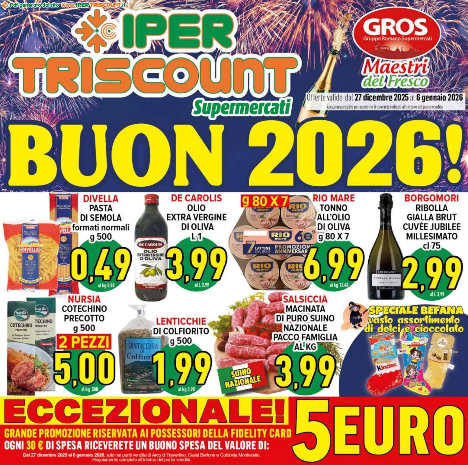 Volantino Ipertriscount del 27.12.2025 | Pagina: 1 | Prodotti: Lenticchie, Olio, Pasta, Cotechino