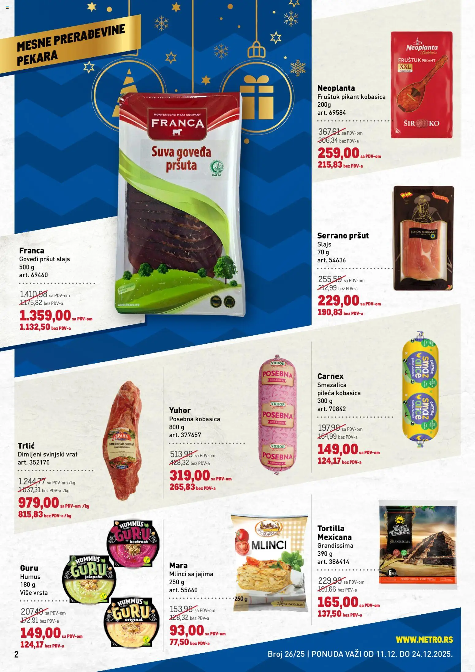 Metro katalog - važi od 11.12.2025 | Strana: 2 | Proizvode: Pekara, Svinjski vrat, Sir, Kobasica