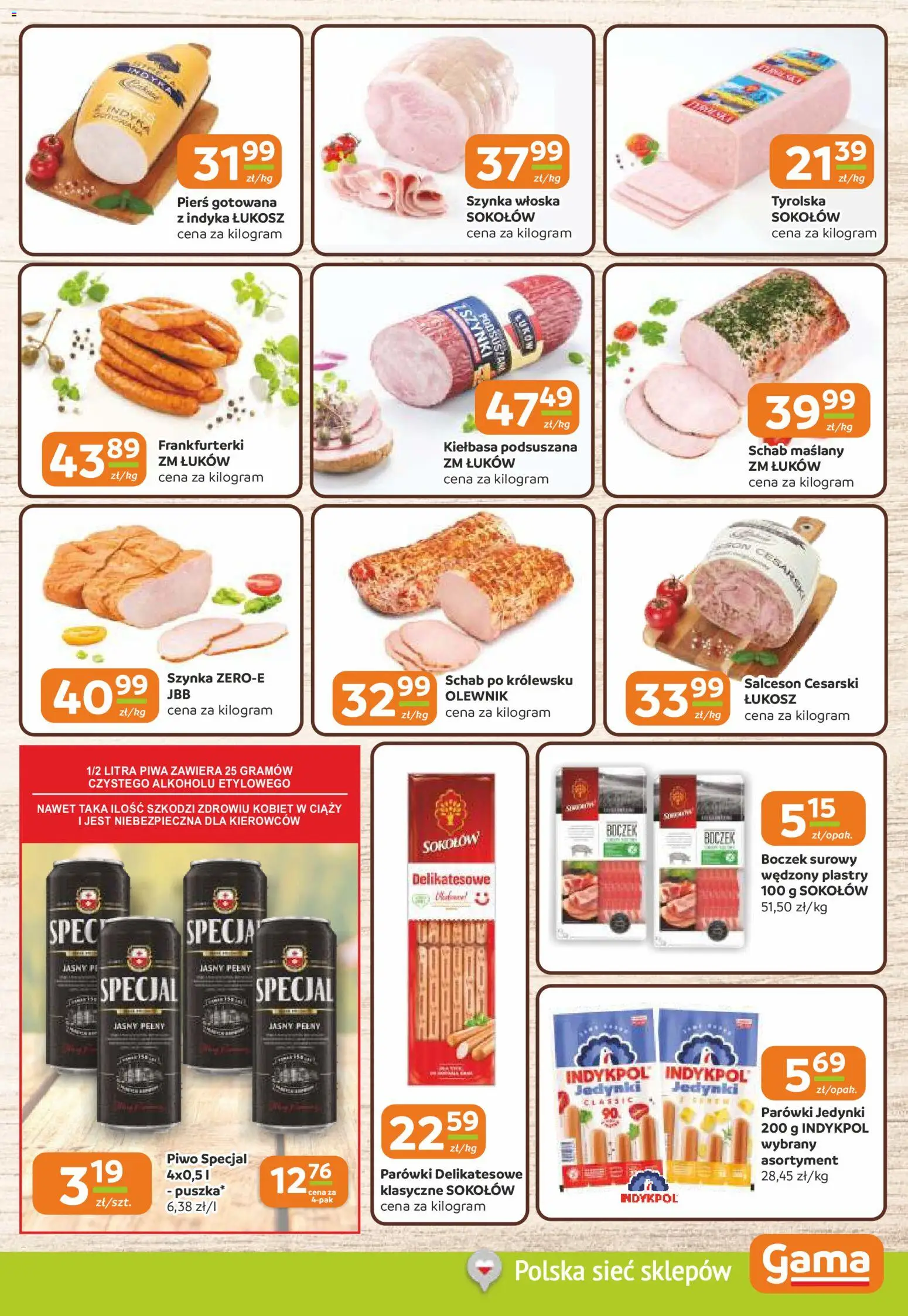 Gama gazetka od 09.04.2026 | Strona: 3 | Produkty: Frankfurterki, Szynka, Boczek, Boczek surowy