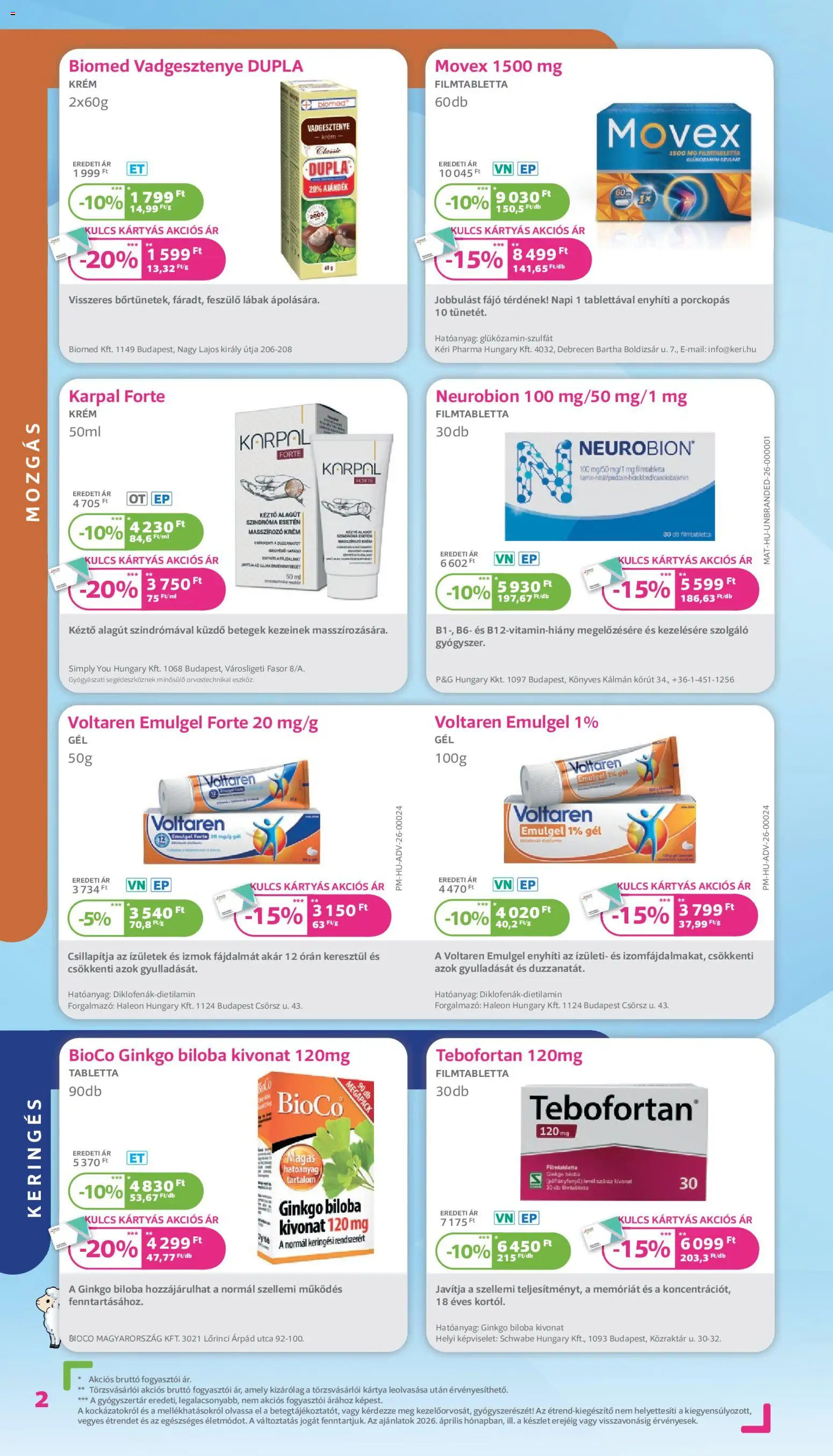 Kulcs Patika akciós ujság - amely érvényes a következő dátumtól: 01.04.2026 | Oldal: 2 | Termékek: Ginkgo biloba
