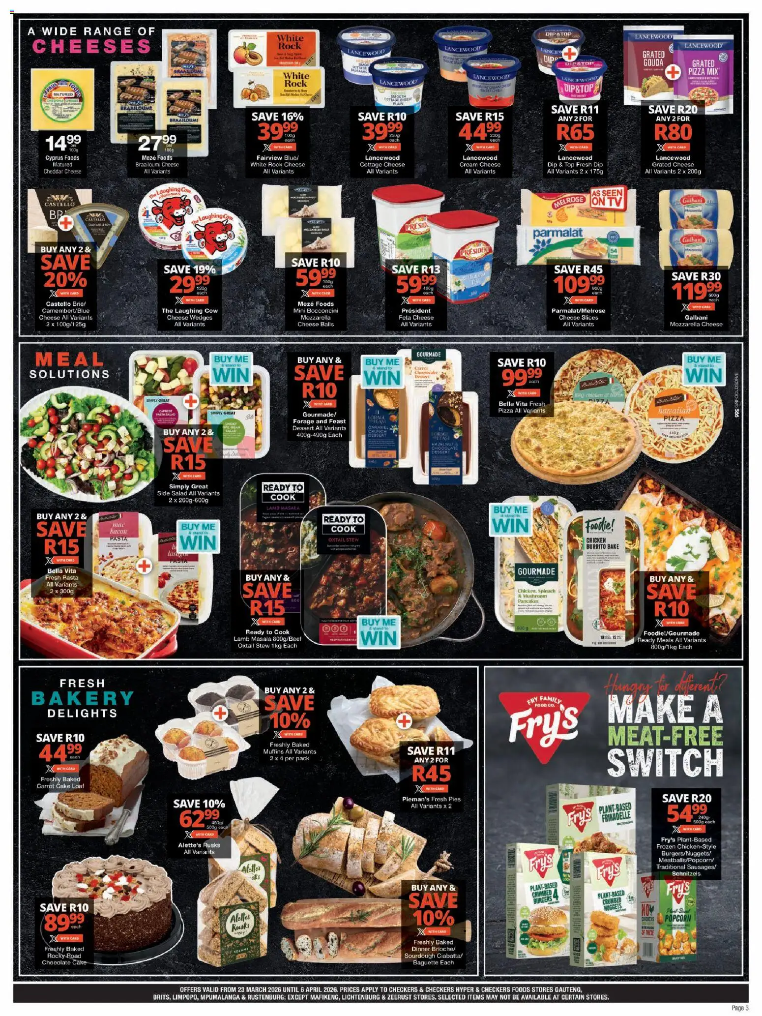 New Checkers catalogue – valid from 23.03.2026 | Page: 3 | Products: Pó talco, Cheese, Pasta, Máscara de pestañas