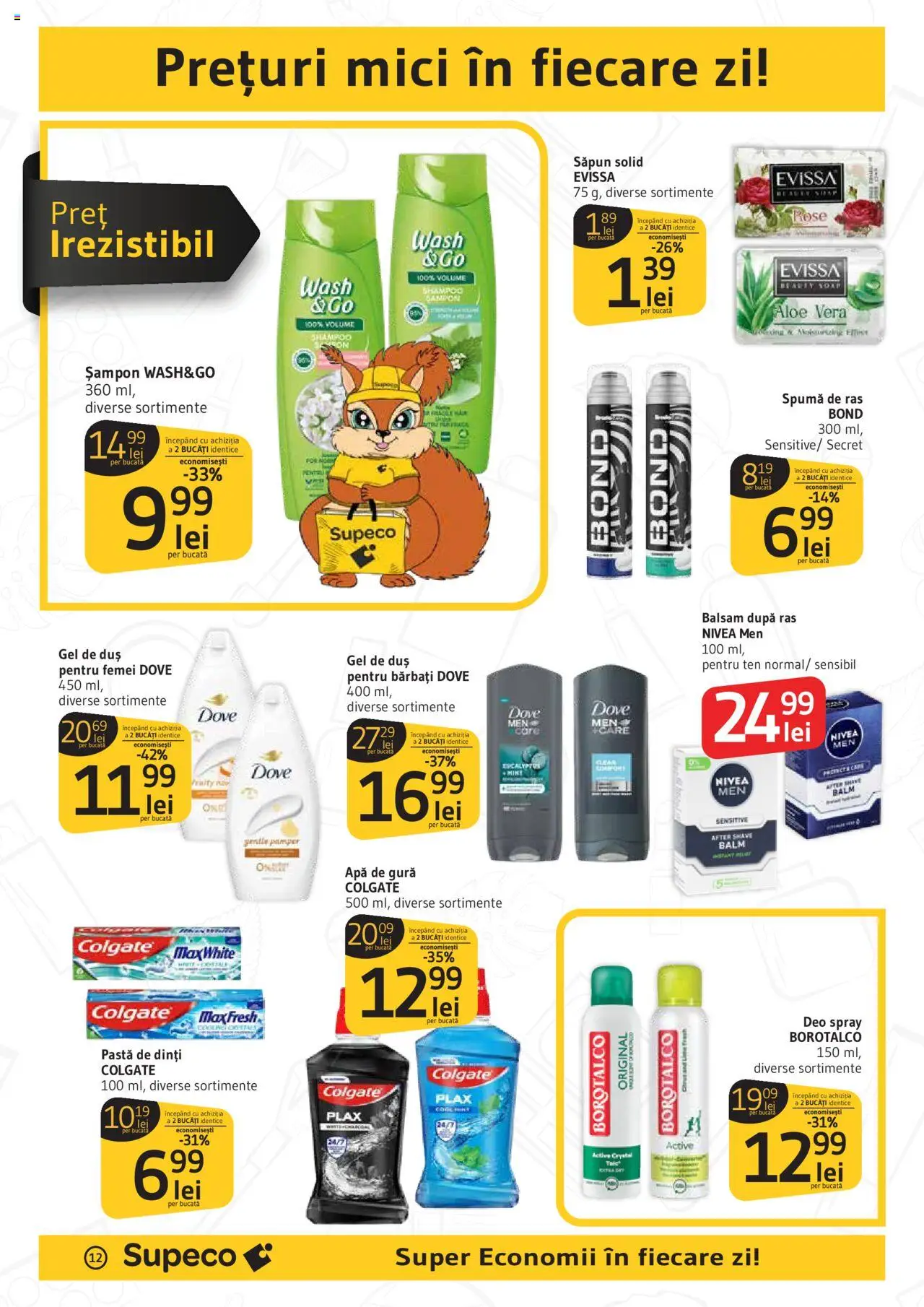 Noul catalog Supeco – valabil de la 18.09.2025 | Pagină: 12 | Produse: Duș, Mici, Pastă de dinți, Apă