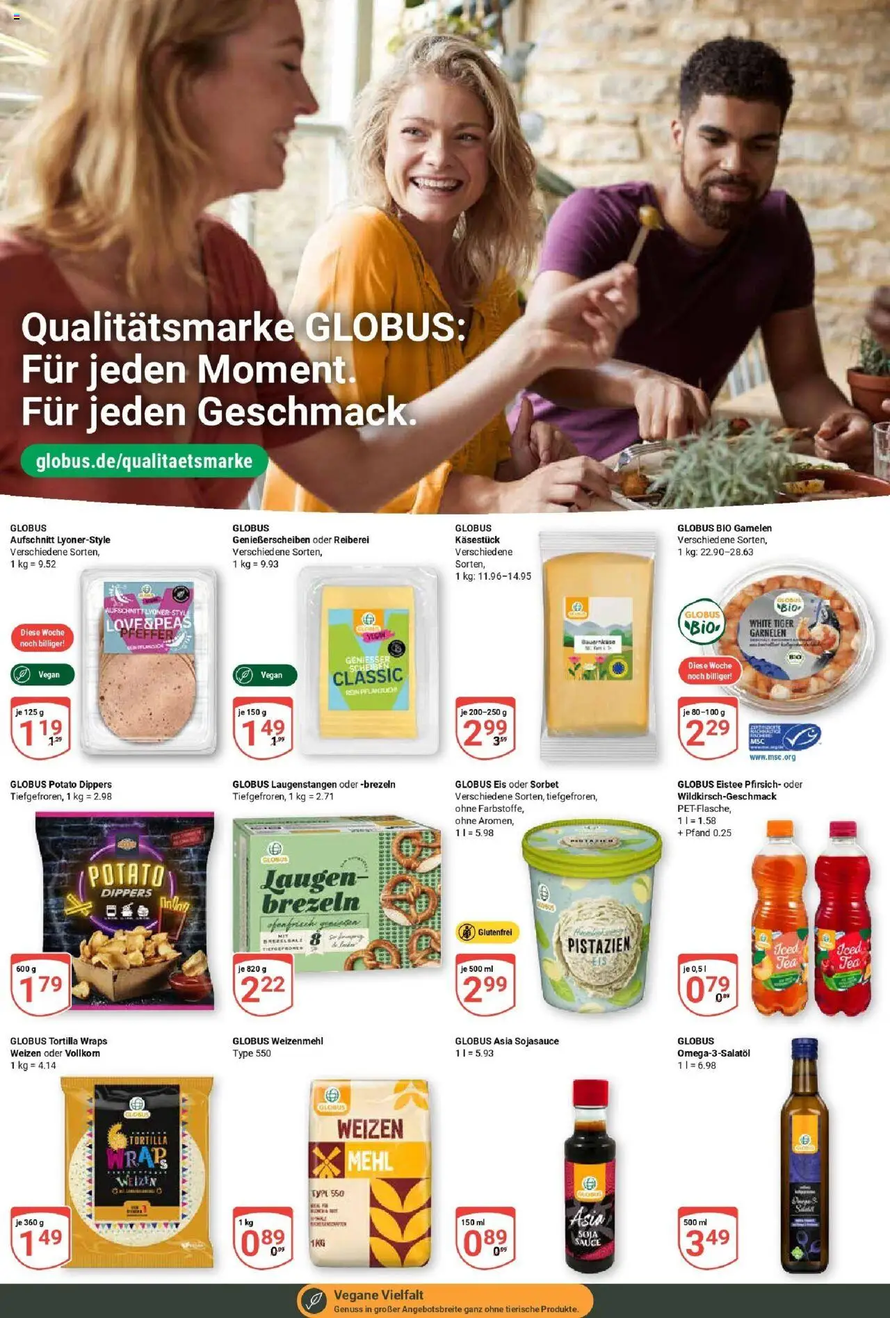 Globus prospekt Lahnstein	 - gültig ab dem 11.08.2025 | Seite: 16 | Produkte: Mehl, Garnelen, Pistazien, Pfirsich