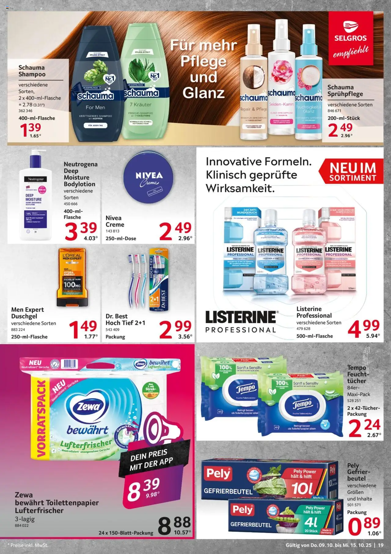 Selgros Prospekt 	 – gültig ab 09.10.2025 | Seite: 19 | Produkte: Schauma shampoo, Öl, Zewa, Shampoo