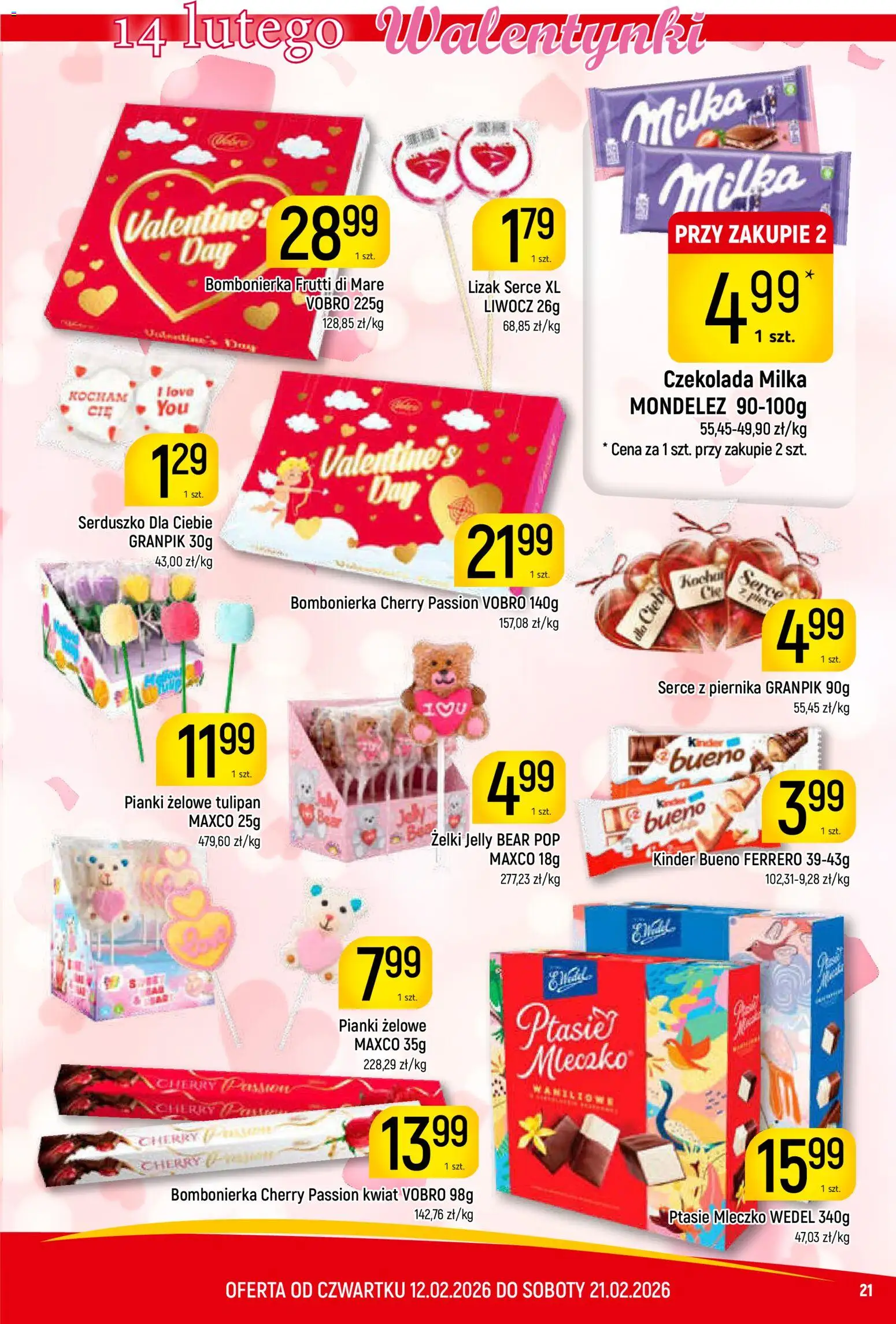 Piotruś Pan Gazetka od 12.02.2026 | Strona: 21 | Produkty: Bombonierka, Czekolada milka, Pianki, Frutti di Mare