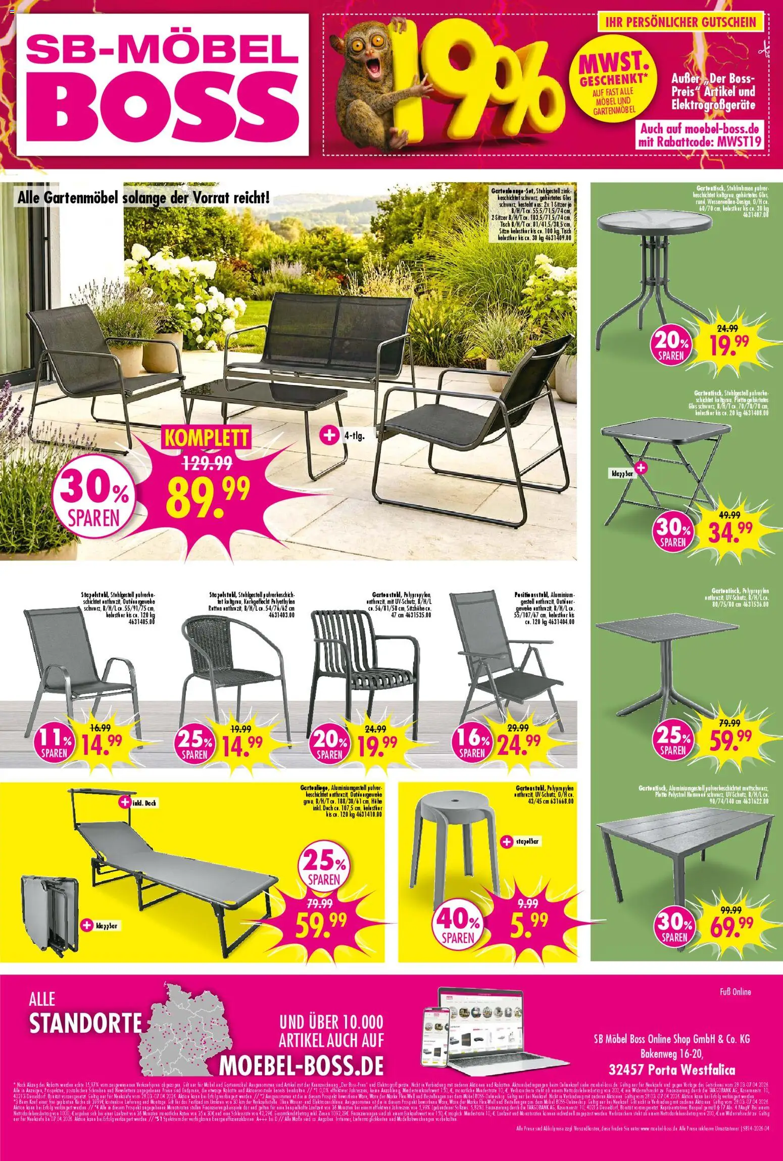 SB Möbel Boss Prospekt 	 – gültig ab 28.03.2026 | Seite: 4 | Produkte: Käse, Tisch, Gartenmöbel, Wasser