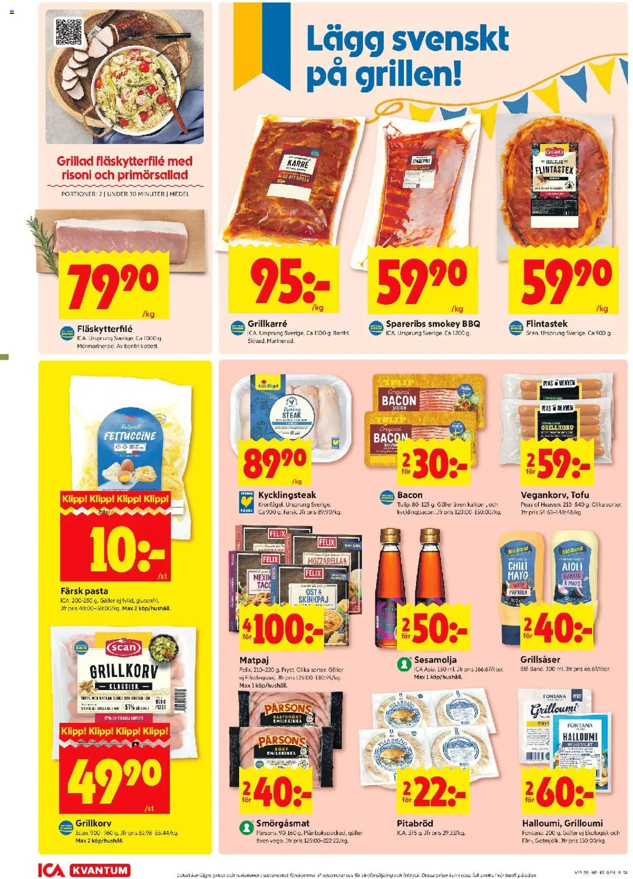 ICA Kvantum reklamblad aktuell från 14.07.2025 | Sida: 4 | Produkter: Fläskytterfilé, Pitabröd, Aioli, Ost