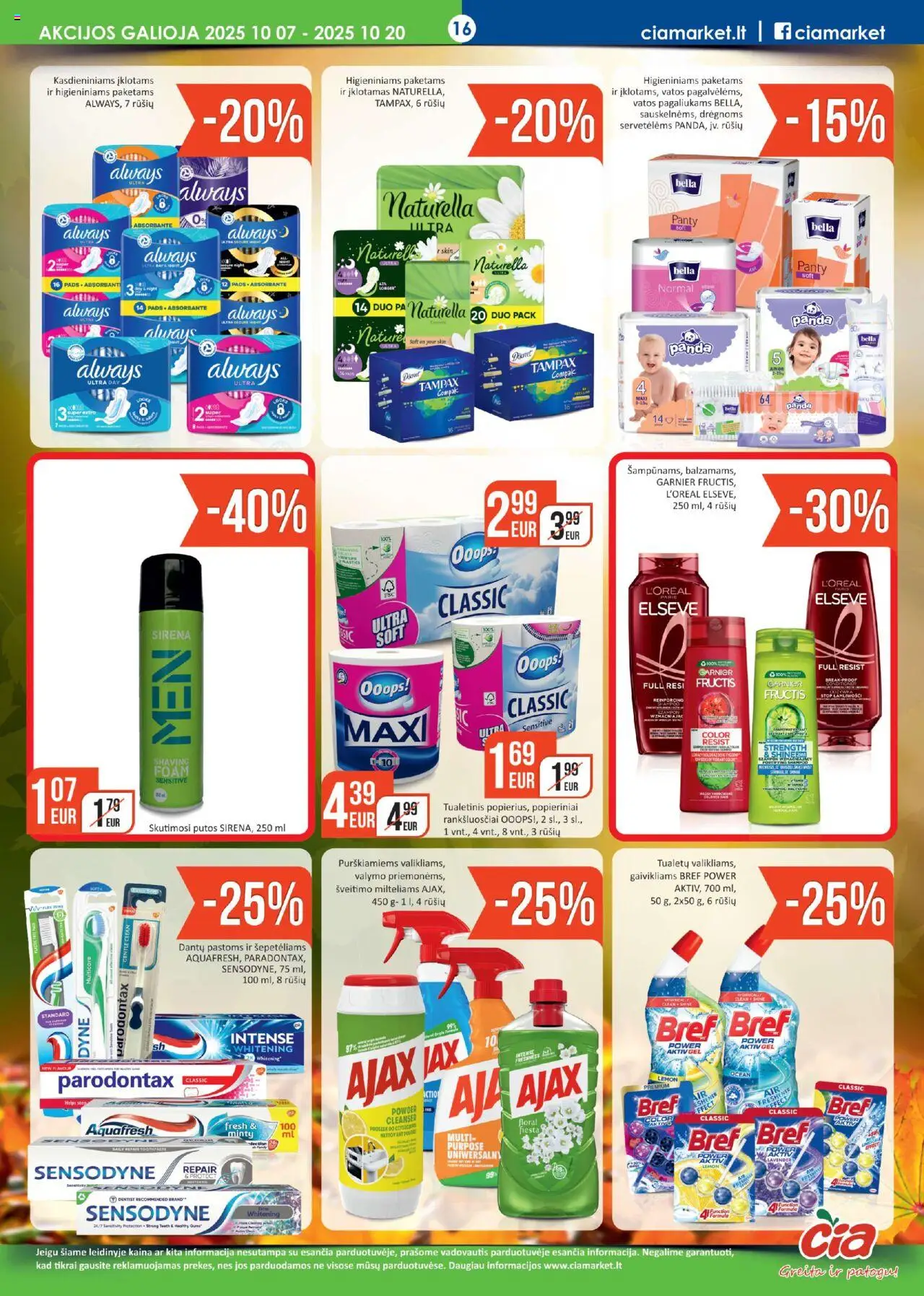 ČIA MARKET akcijos nuo 07.10.2025 | Puslapis: 16 | Prekių: Skutimosi putos, Tualetinis popierius
