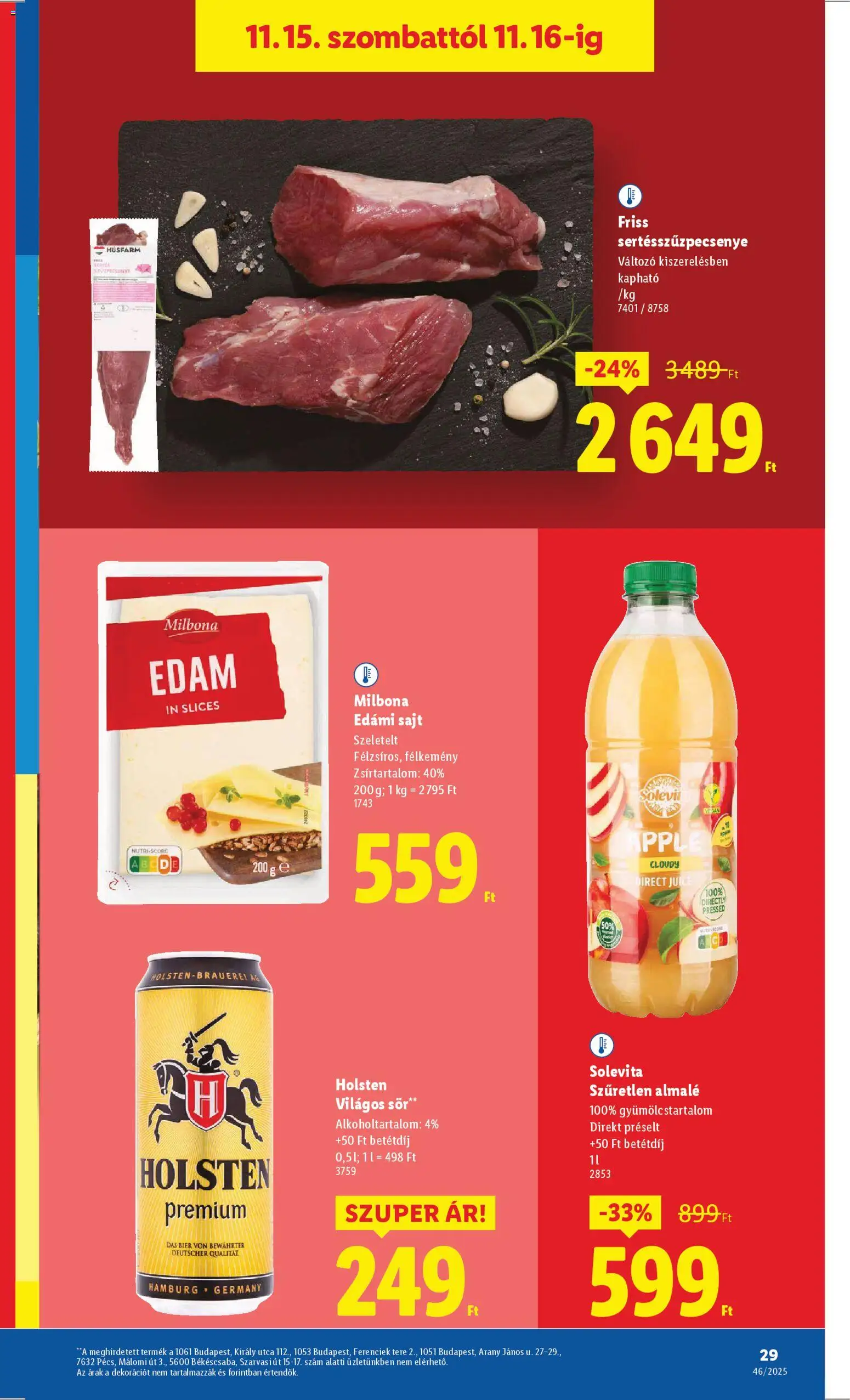 Lidl akciós ujság - amely érvényes a következő dátumtól: 13.11.2025 | Oldal: 29 | Termékek: Edami sajt, Sajt, Sör, Almalé