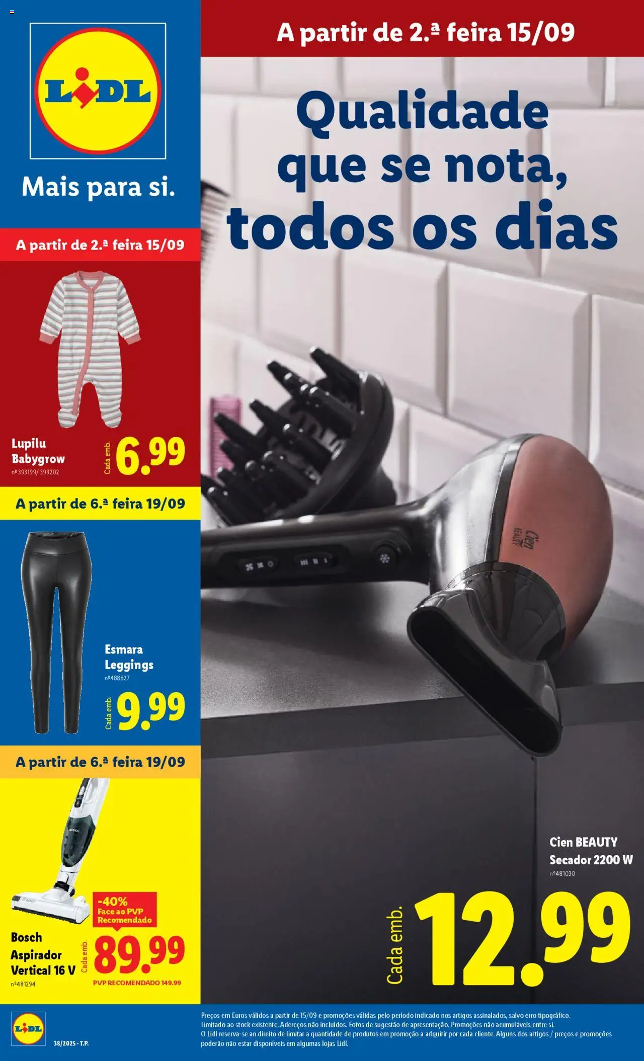 Lidl Novidades │ válido de 15.09.2025 | Página: 1 | Produtos: Secador, Aspirador, Leggings