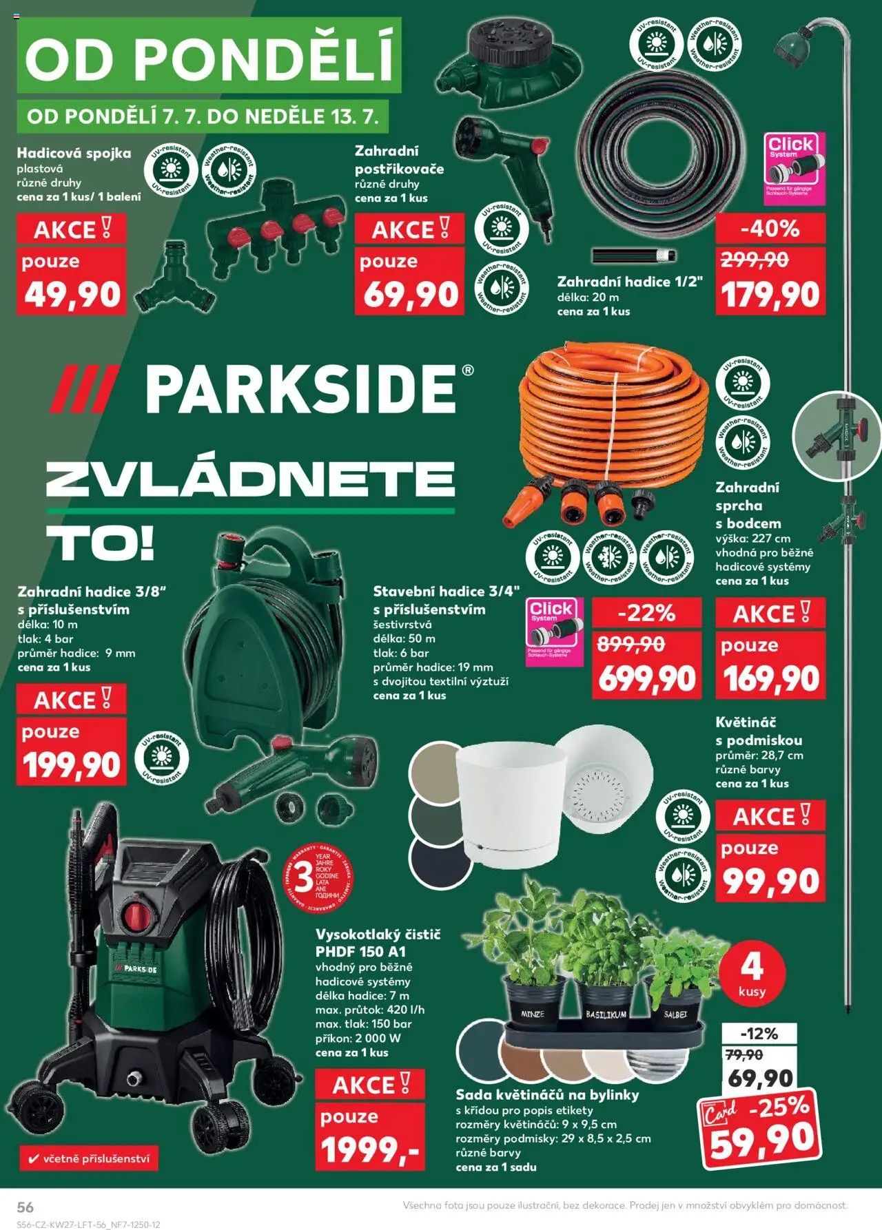 Kaufland leták od 02.07.2025 | Strana: 56 | Produkty: Parkside, Sprcha, Vysokotlaký čistič, Květináč