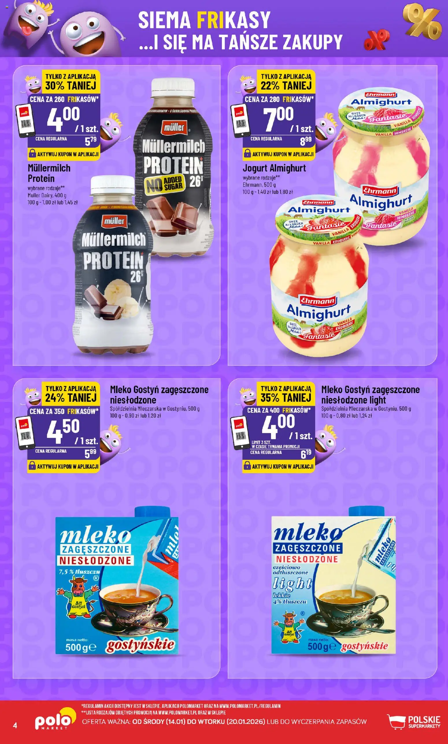 POLOmarket Gazetka - Frikasowe Hity od 14.01.2026 | Strona: 4 | Produkty: Mleko, Jogurt