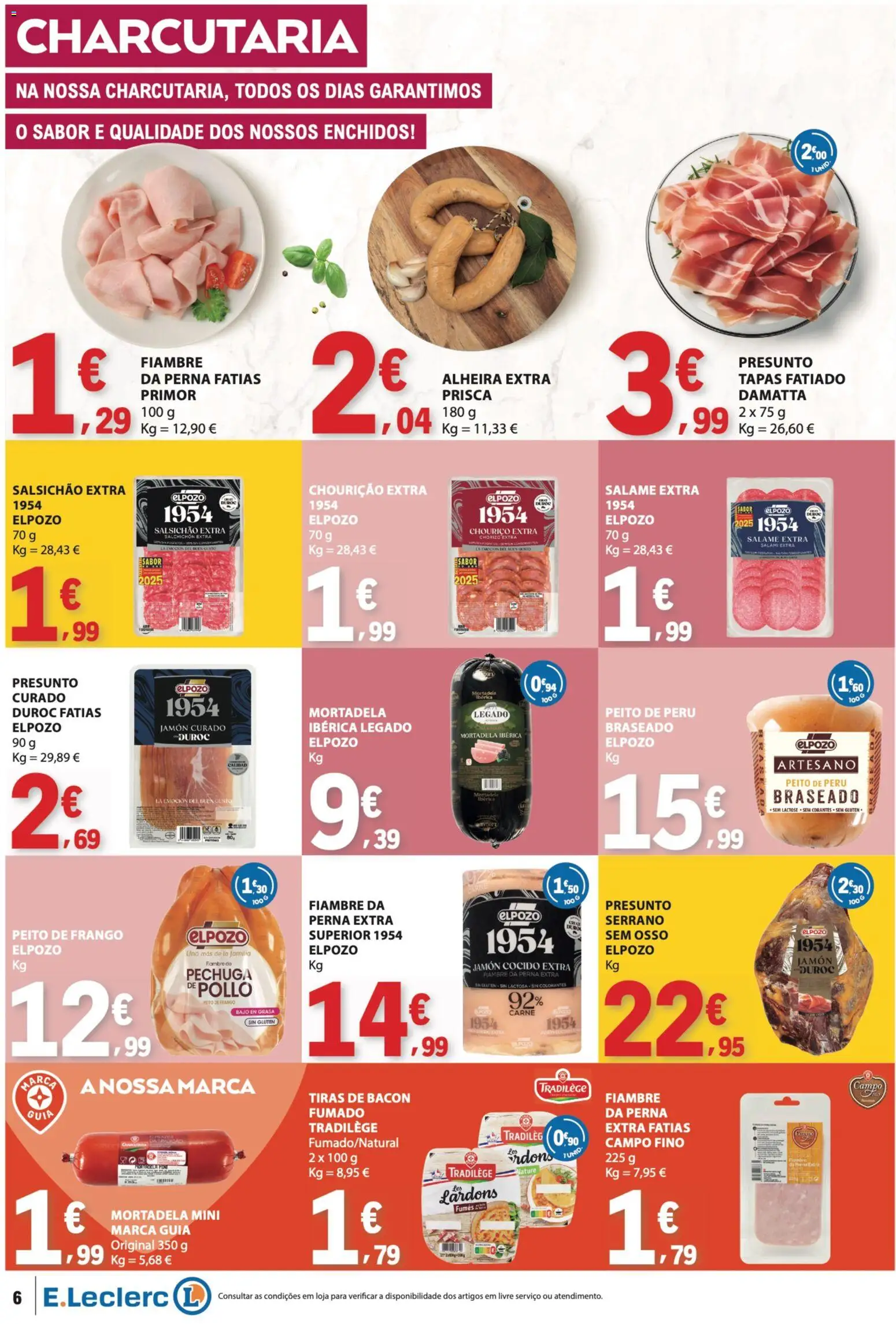 E.Leclerc folheto │ válido de 23.04.2026 | Página: 6 | Produtos: Mortadela, Peito de frango, Salame, Alheira