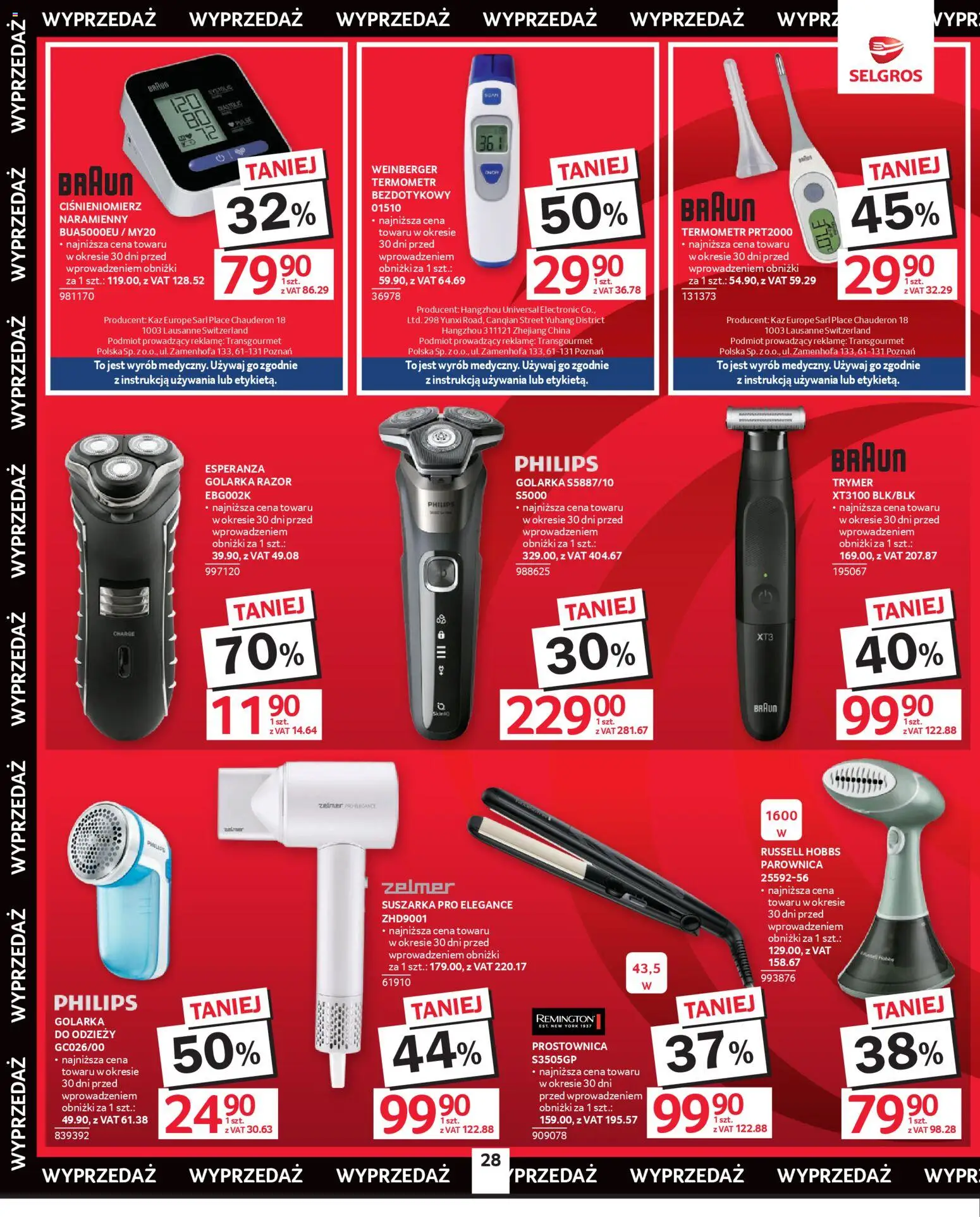 Selgros cash&carry Gazetka - Oferta przemysłowa od 19.02.2026 | Strona: 30 | Produkty: Suszarka, Ciśnieniomierz, Golarka, Parownica